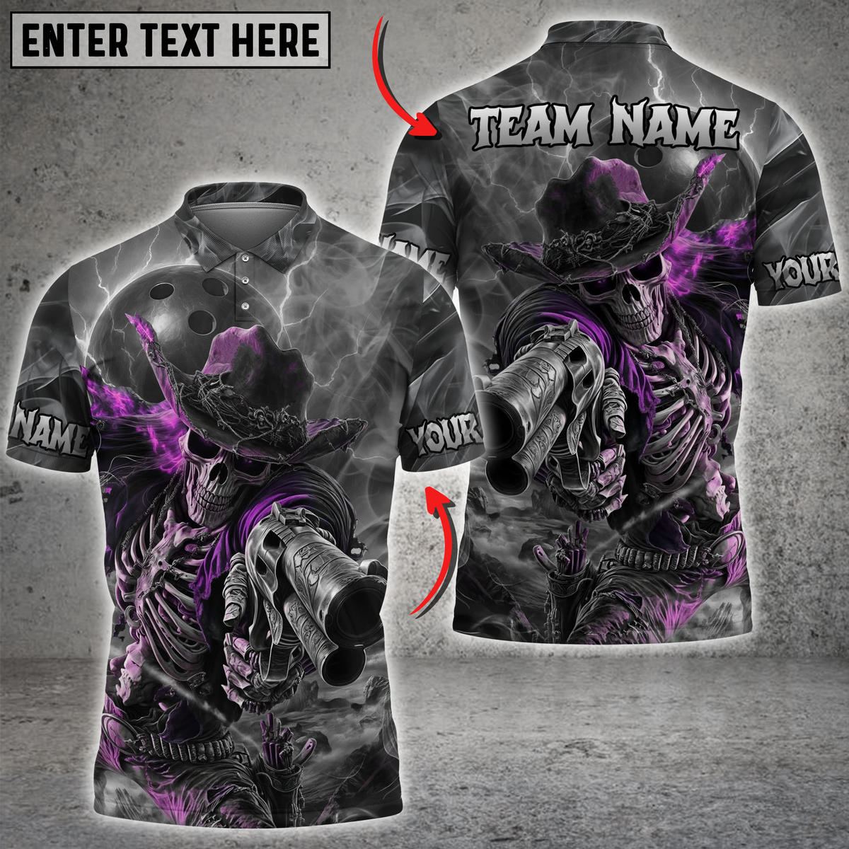 Blisscorners Bowling Skeleton Cowboy Gun Multicolor Customized Name, Team Name 3D Shirts