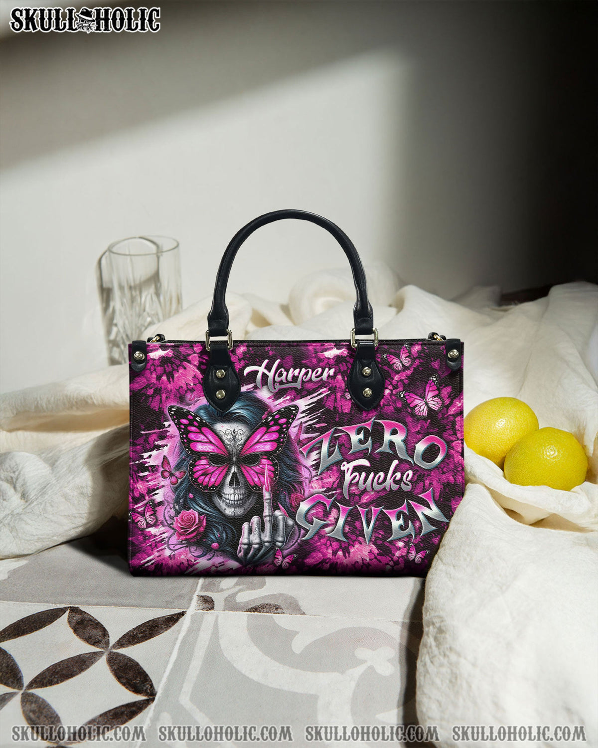 BLISSCORNERS PERSONALIZED ZERO F GIVEN SKULL LADY TIE DYE  LEATHER HANDBAG