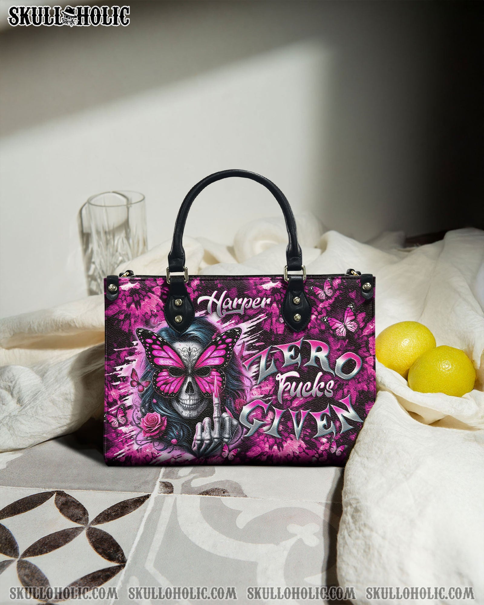 BLISSCORNERS PERSONALIZED ZERO F GIVEN SKULL LADY TIE DYE  LEATHER HANDBAG