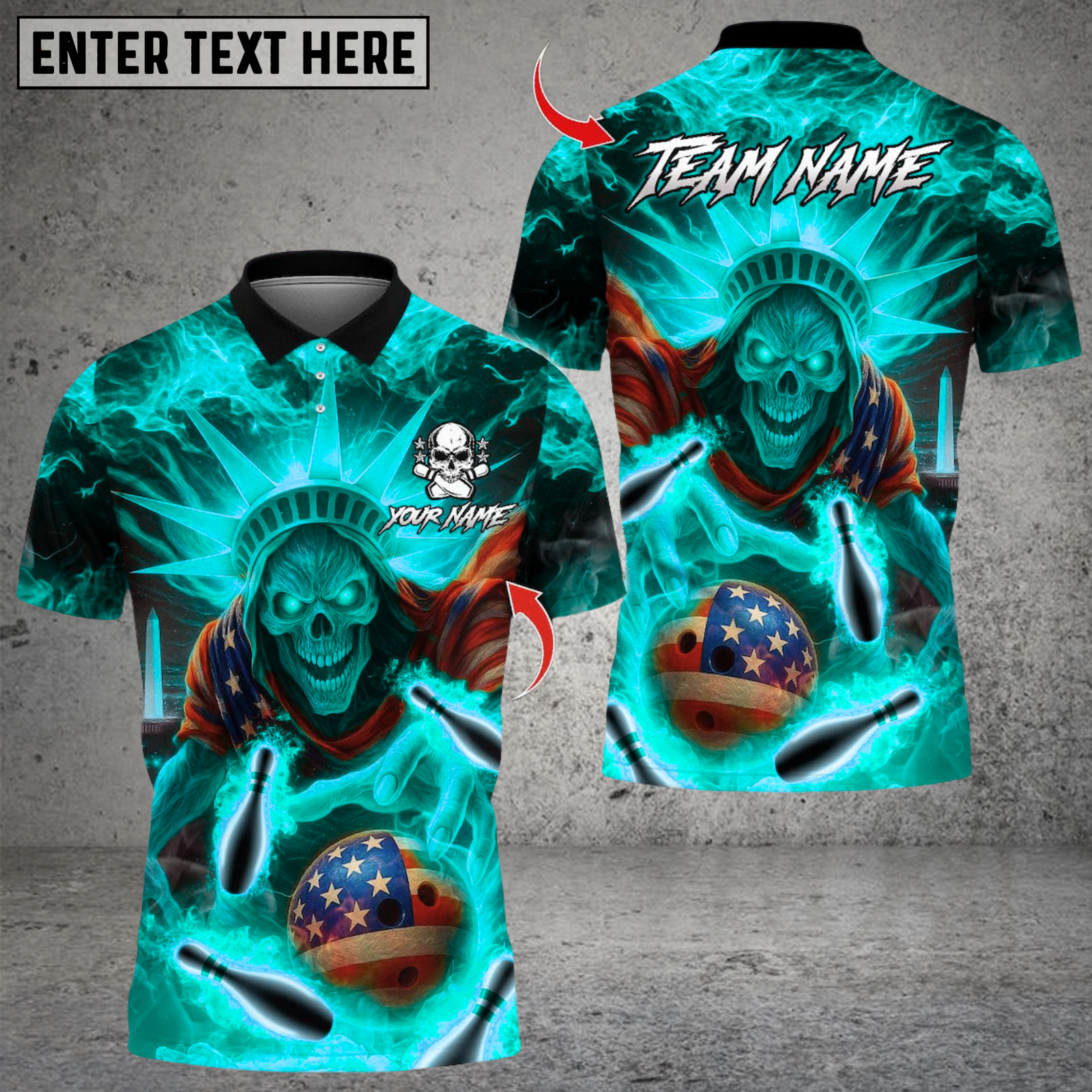 Blisscorners Bowling US Skull Liberty Design Multicolor Customized Name, Team Name 3D Shirts