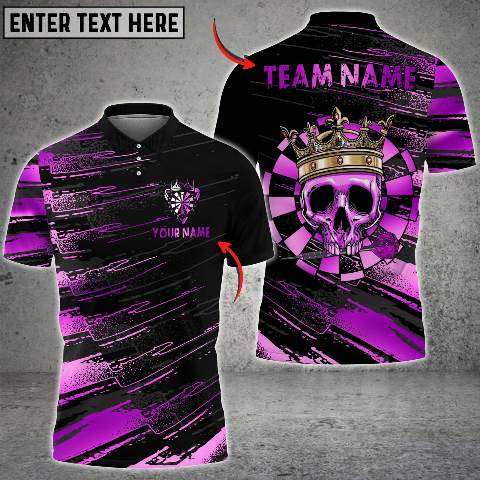 Blisscorners Darts Skull Crown Gold Style Multicolor Customized Name, Team Name 3D Shirts