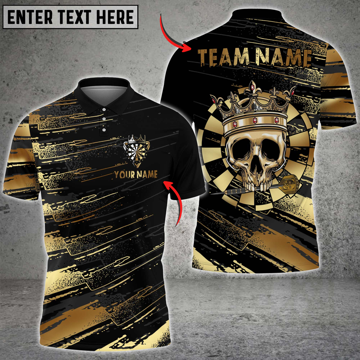 Blisscorners Darts Skull Crown Gold Style Multicolor Customized Name, Team Name 3D Shirts