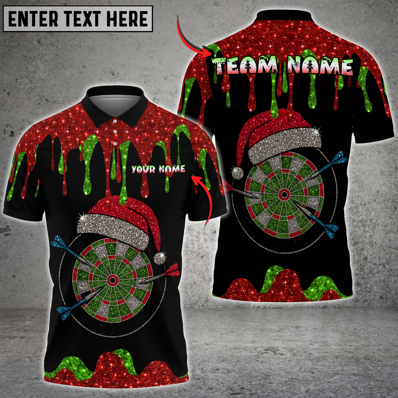 Blisscorners Darts Christmas Hat Glitter Dripping Multicolor Customized Name, Team Name 3D Shirts