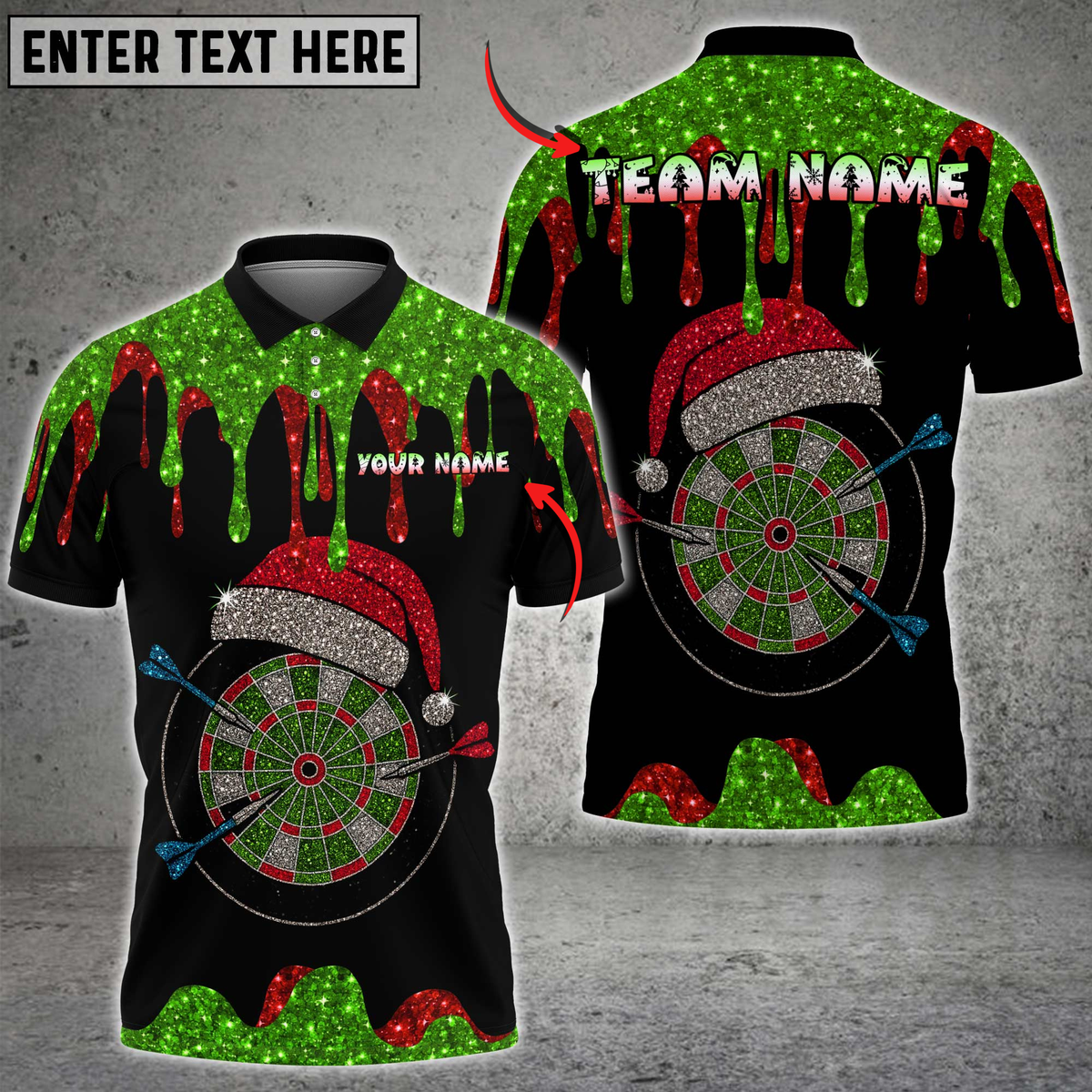 Blisscorners Darts Christmas Hat Glitter Dripping Multicolor Customized Name, Team Name 3D Shirts
