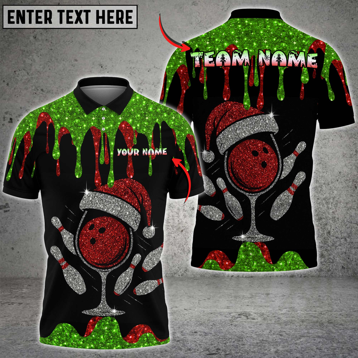 Blisscorners Bowling Christmas Hat Glitter Dripping Multicolor Customized Name, Team Name 3D Shirts