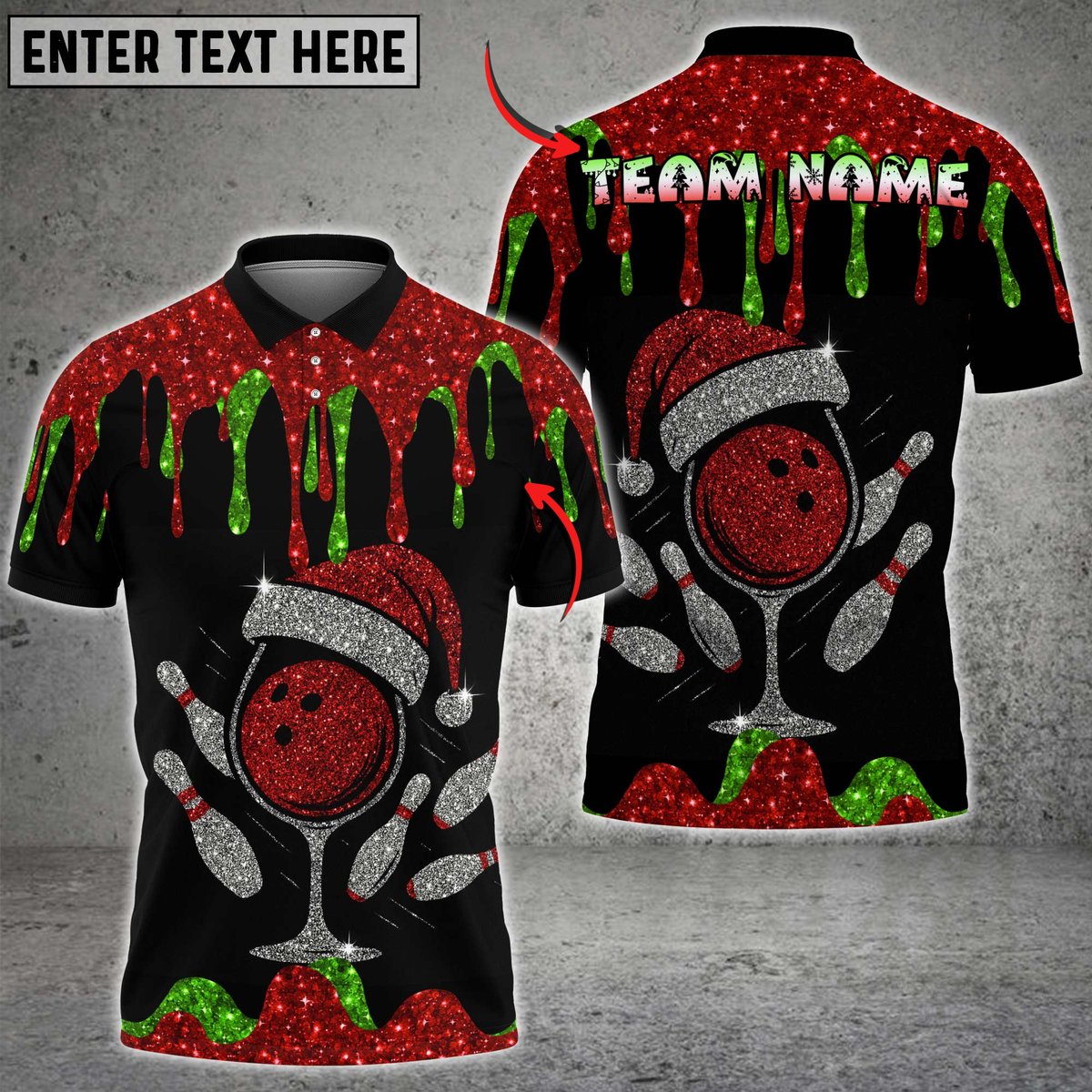 Blisscorners Bowling Christmas Hat Glitter Dripping Multicolor Customized Name, Team Name 3D Shirts