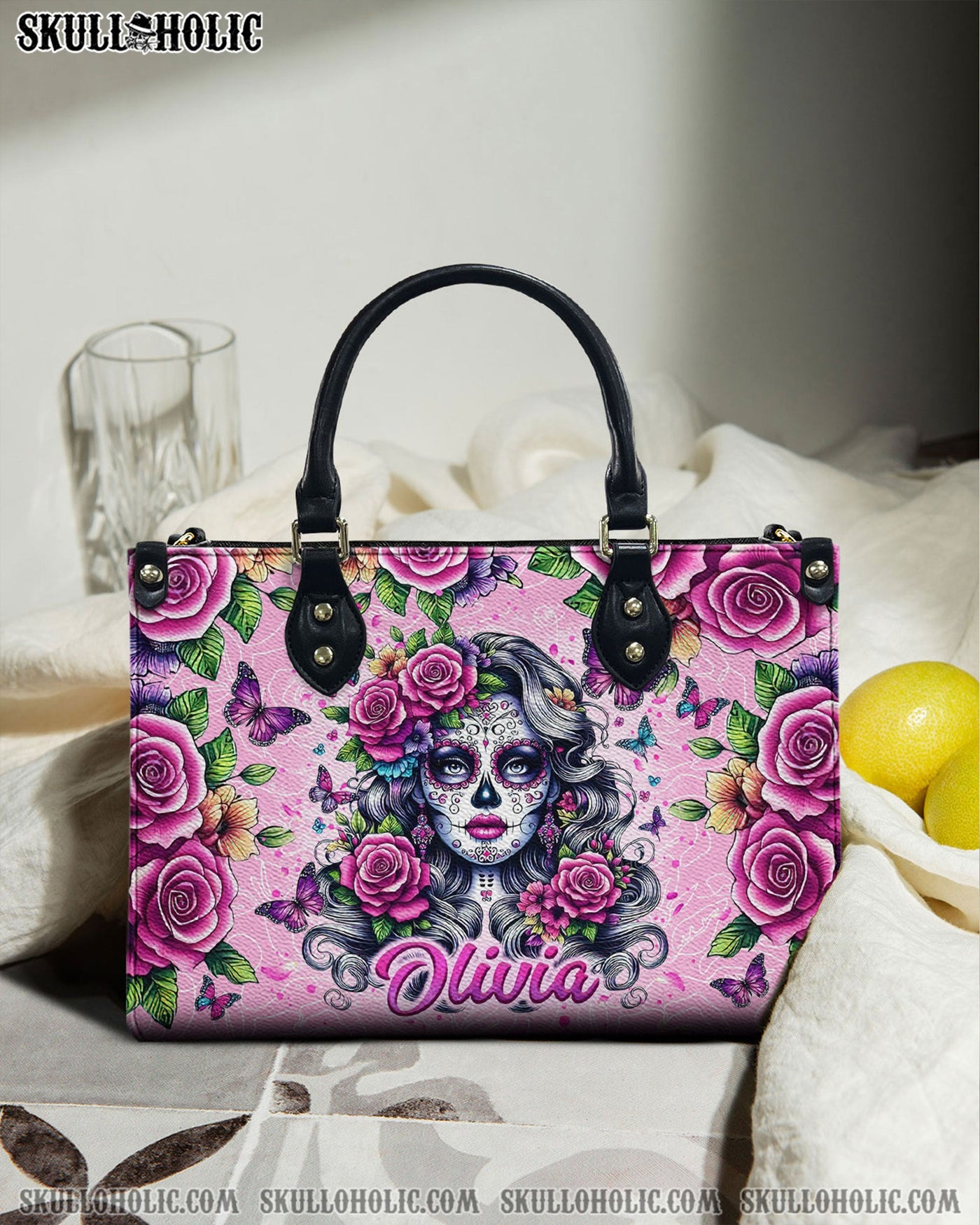 BLISSCORNERS SUGAR SKULL LADY LEATHER HANDBAG