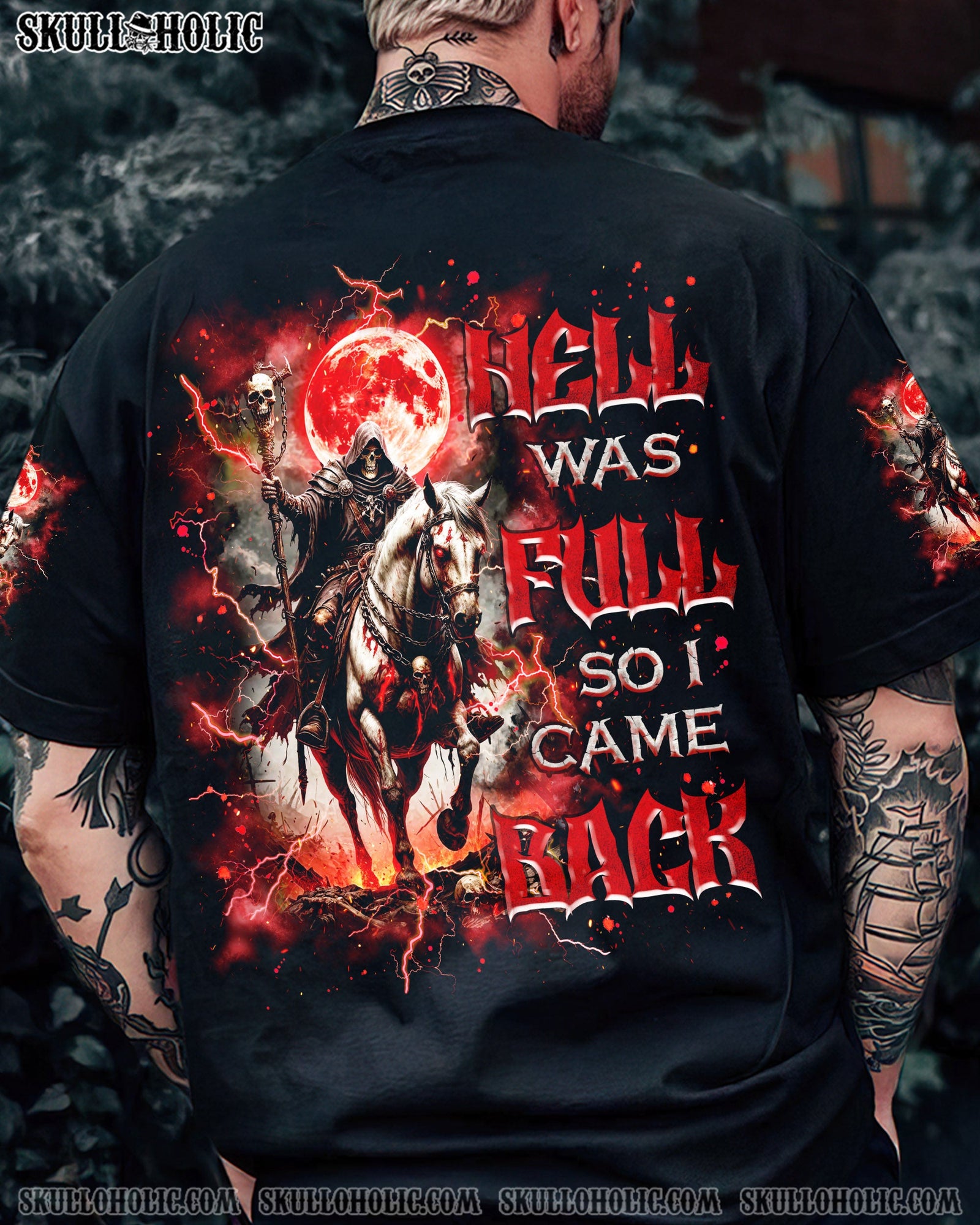 BLISSCORNERS HELL WAS FULL SO I CAME BACK HORSE REAPER SKULL ALL OVER PRINT
