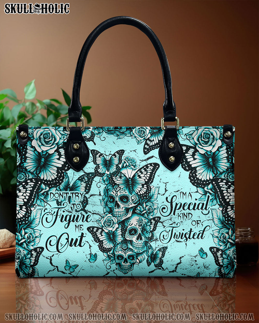 BLISSCORNERS DON'T TRY TO FIGURE ME OUT SKULL  LEATHER HANDBAG