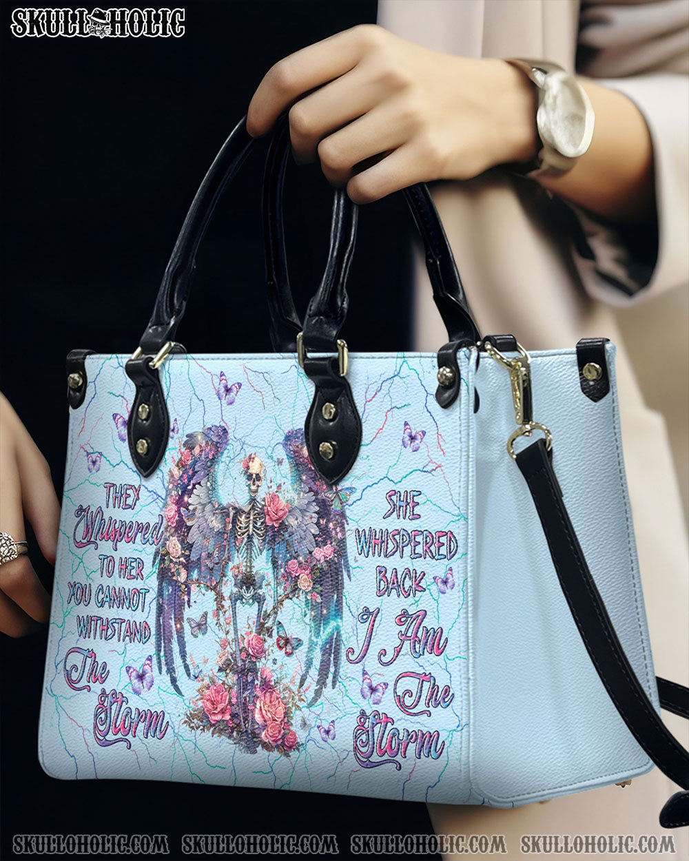 BLISSCORNERS I AM THE STORM SKELETON WINGS LEATHER HANDBAG