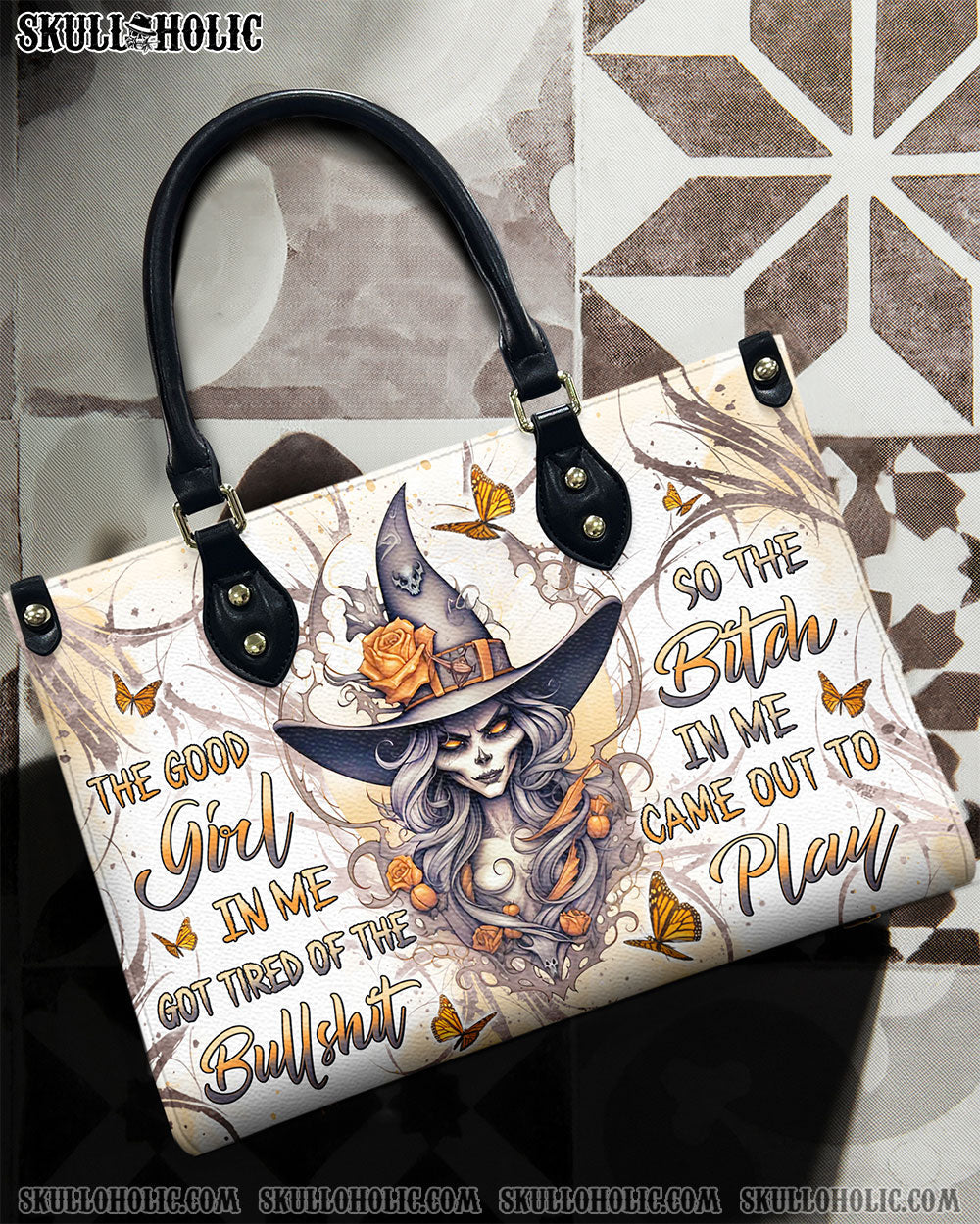 BLISSCORNERS THE GOOD GIRL IN ME GOT TIRED WITCH HALLOWEEN LEATHER HANDBAG
