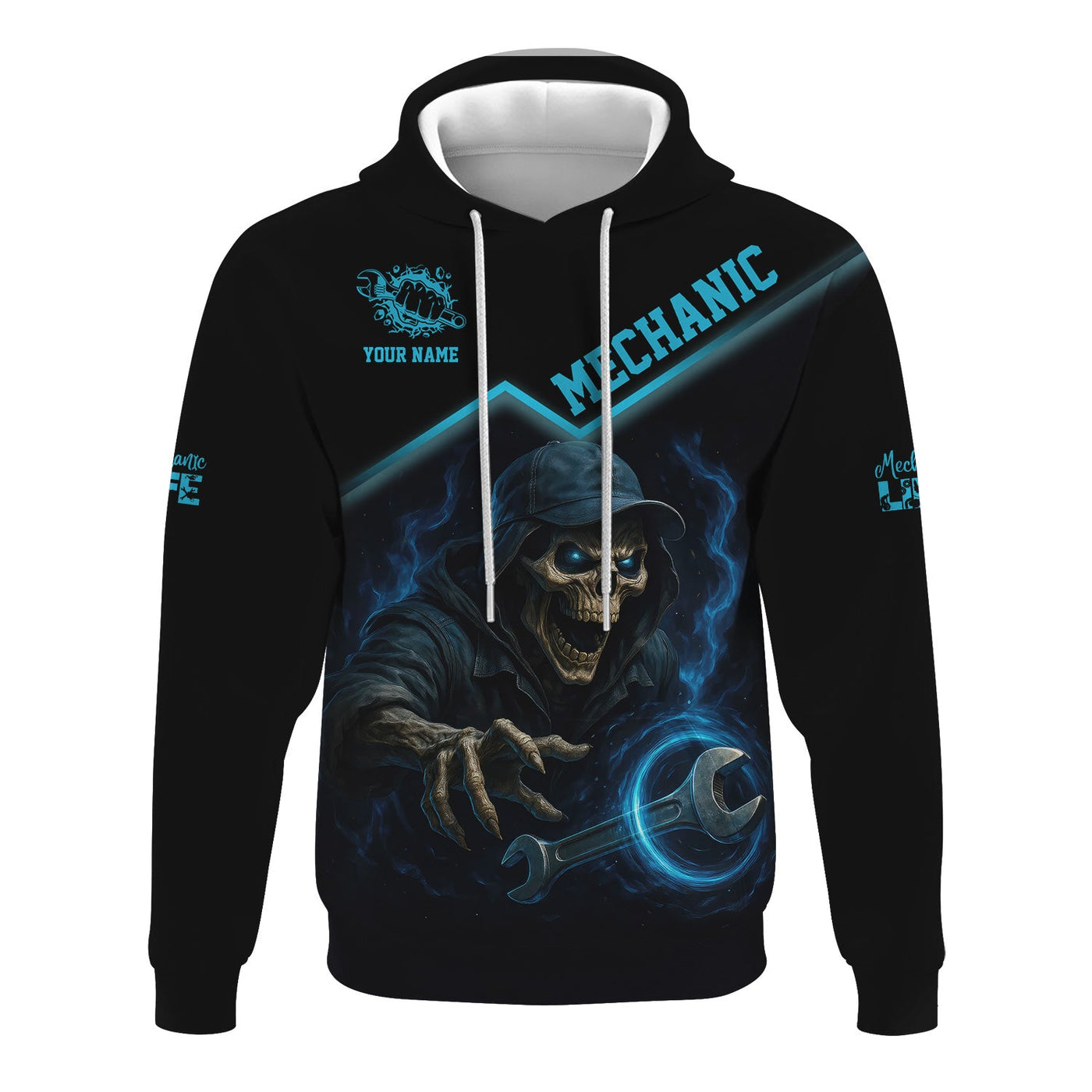 Blisscorners Personalized T-Shirt I Am A Grumpy Old Mechanic Blue Flame Grim Reaper Design Shirt For Mechanics