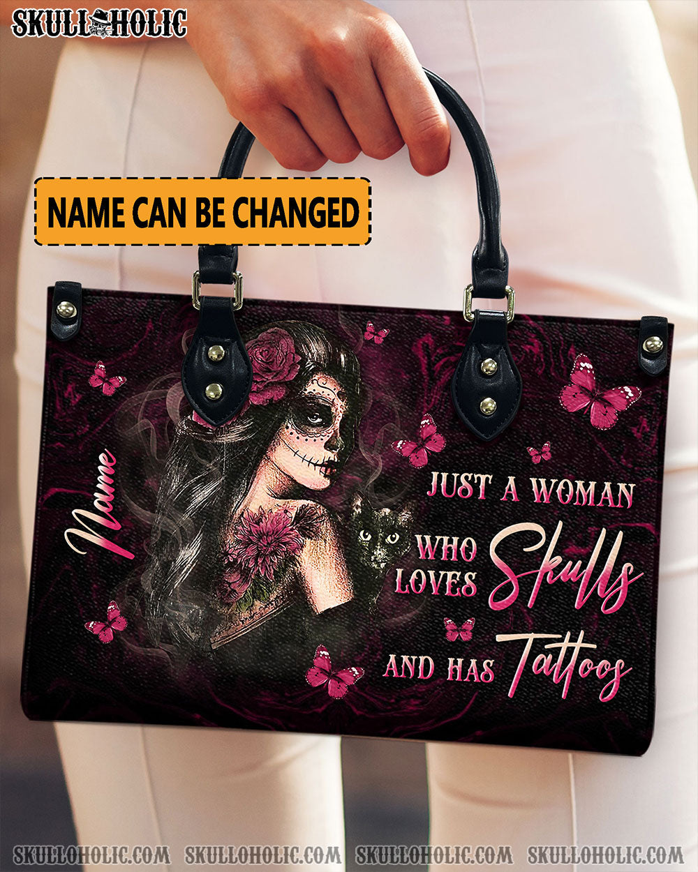 BLISSCORNERS JUST A WOMAN WHO LOVES SKULLS LEATHER HANDBAG