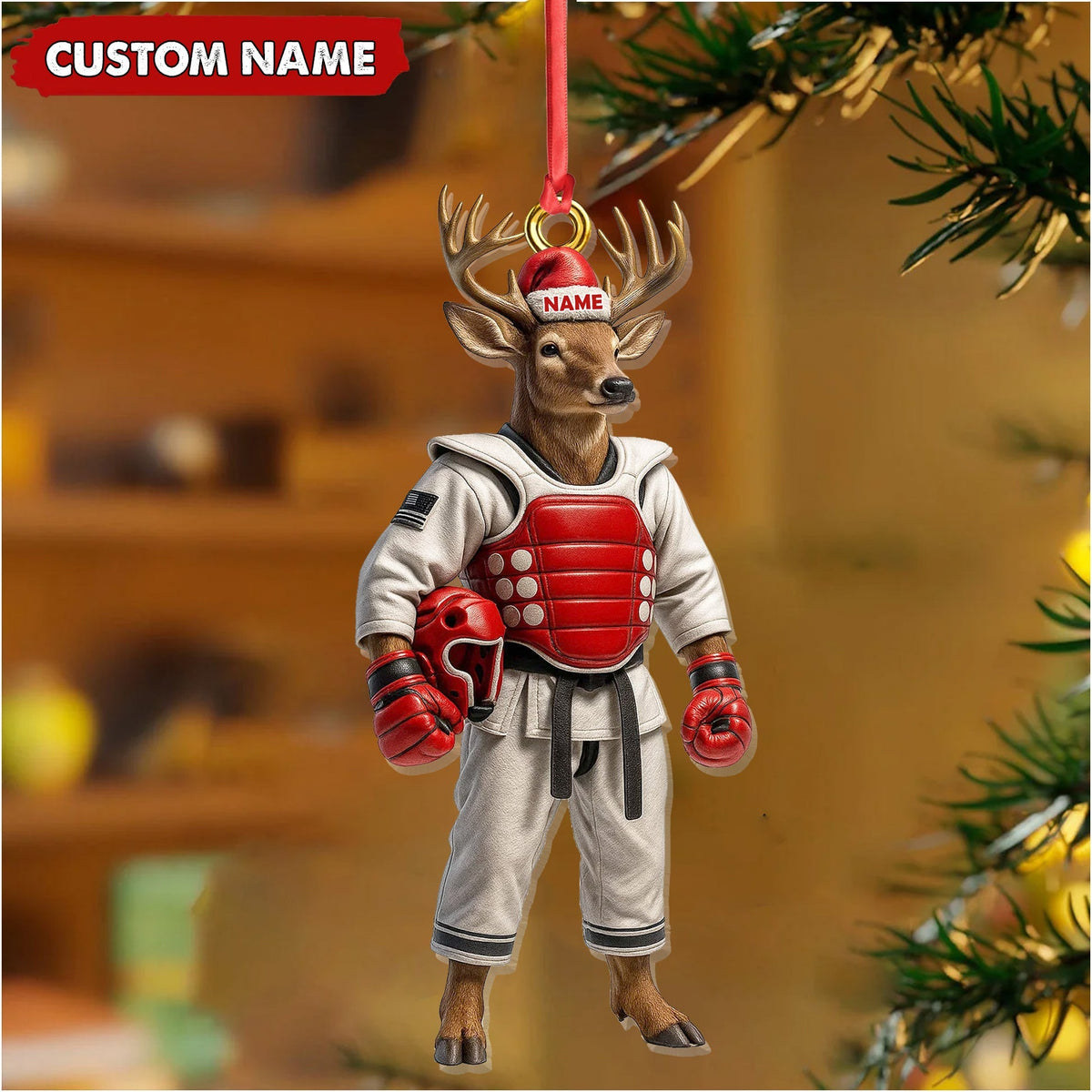 Blisscorners Custom Name Deer Karate Ornament, Taekwondo Christmas Gift Decor

 LM0411