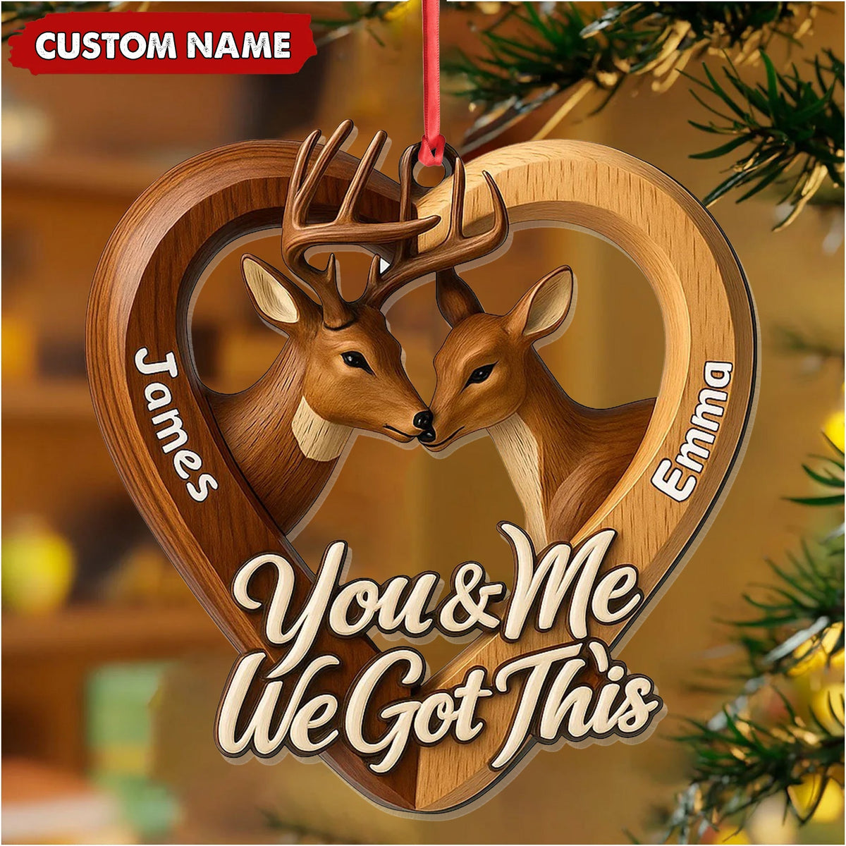 Blisscorners Personalized Couples Deer Christmas Ornament, Custom Heart â€œYou and Me We Got Thisâ€, Custom Name Buck and Doe Gift for Boyfriend Girlfriend