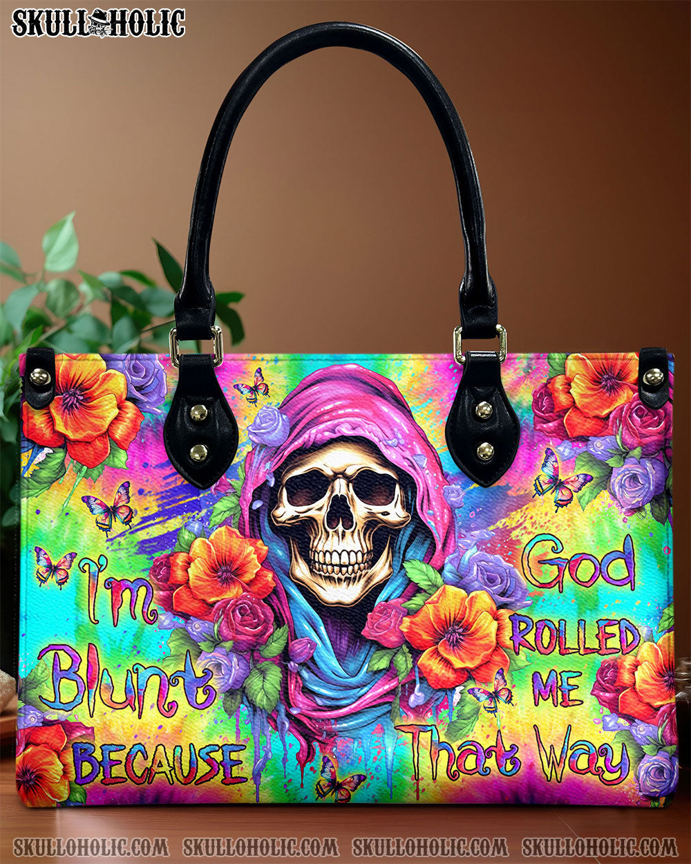 BLISSCORNERS I'M BLUNT BECAUSE GOD ROLLED ME LEATHER HANDBAG