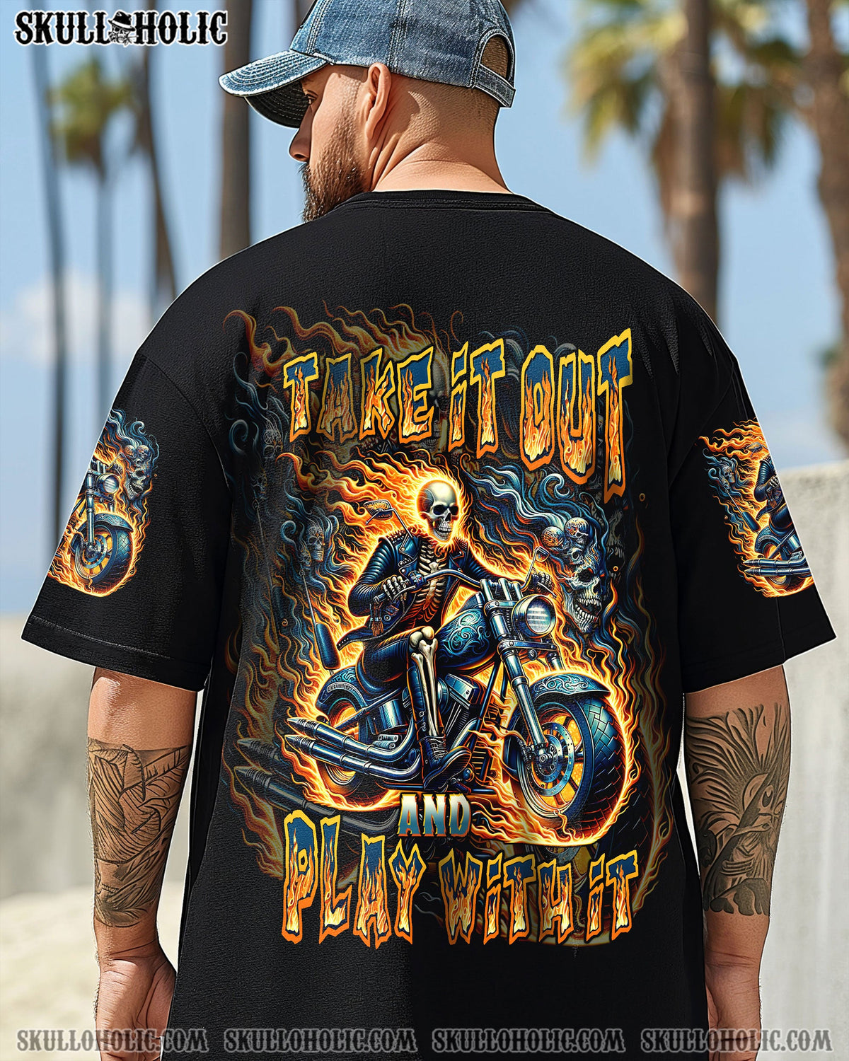 BLISSCORNERS TAKE IT OUT AND PLAY WITH IT BIKER SKULL ALL OVER PRINT