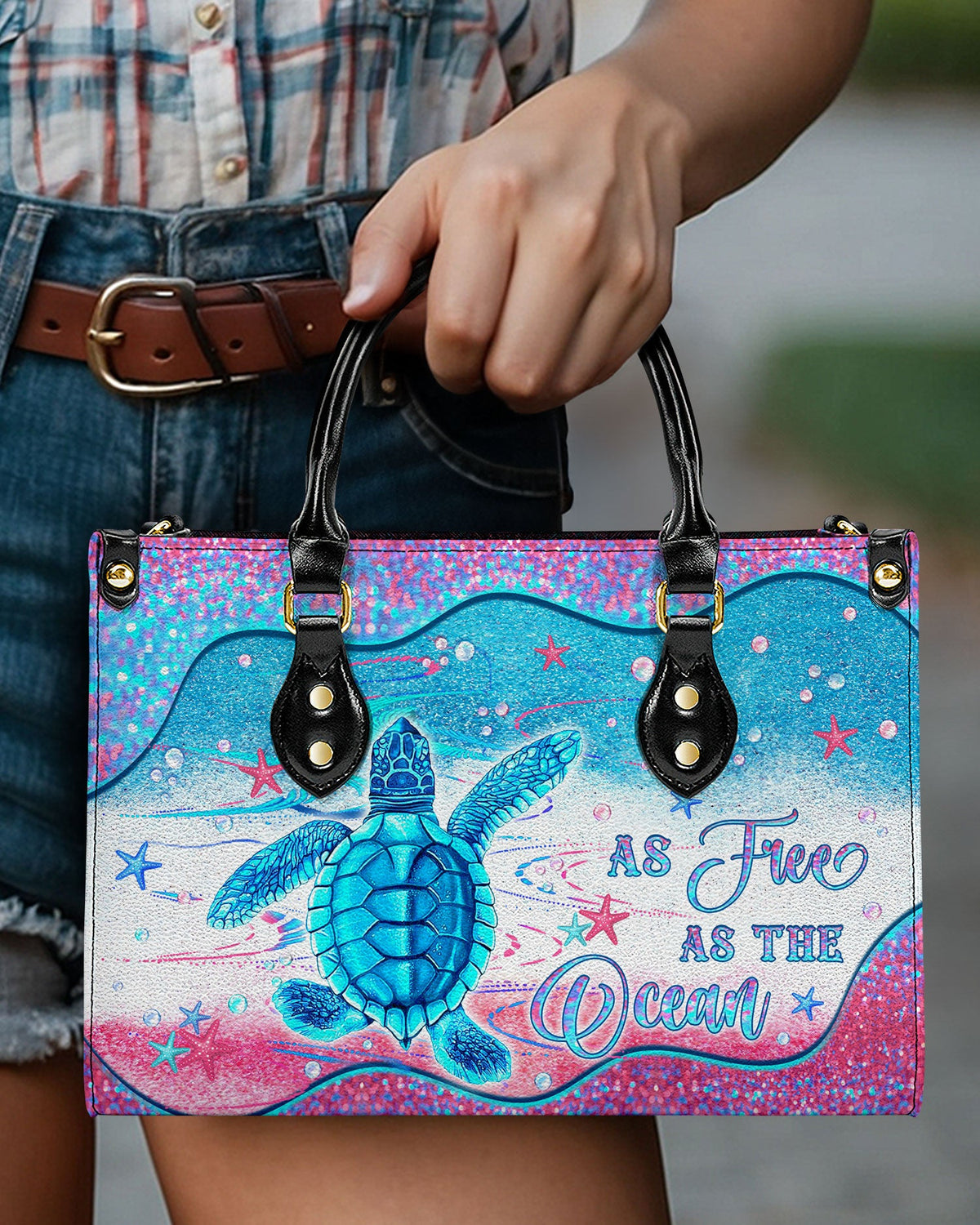 BLISSCORNERS AS FREE AS THE OCEAN TURTLE LEATHER HANDBAG