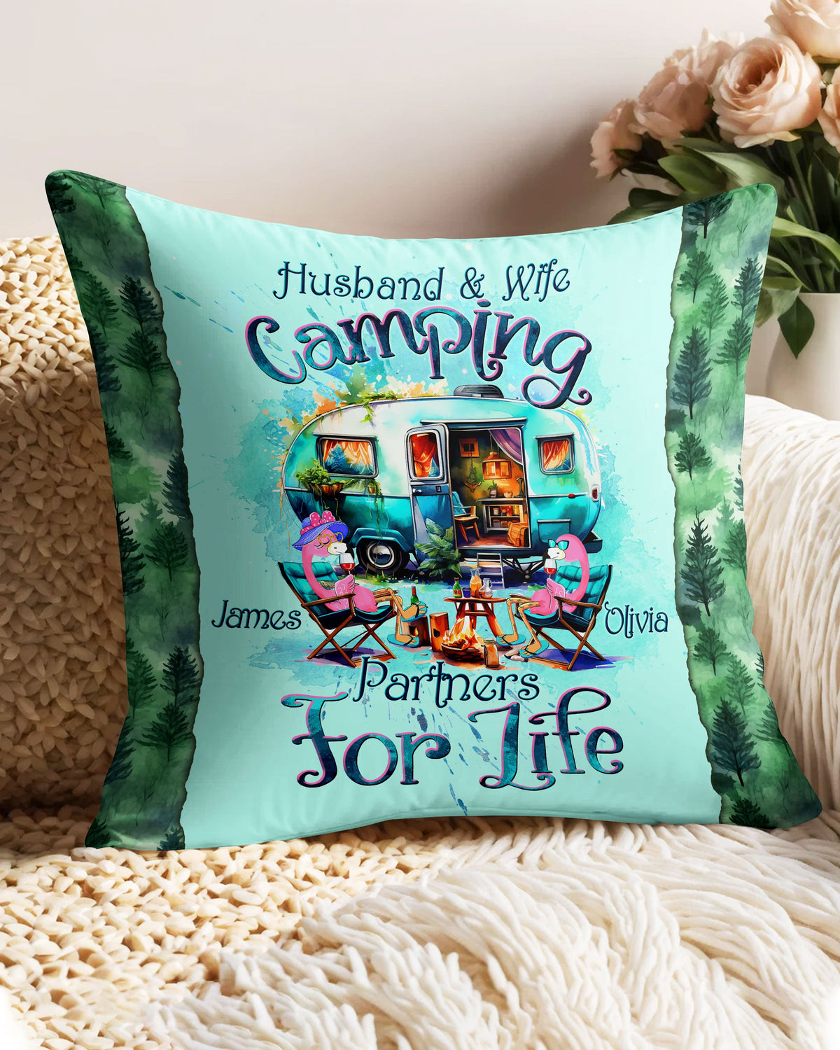 BLISSCORNERS PERSONALIZED HUSBAND AND WIFE FLAMINGO   PILLOW