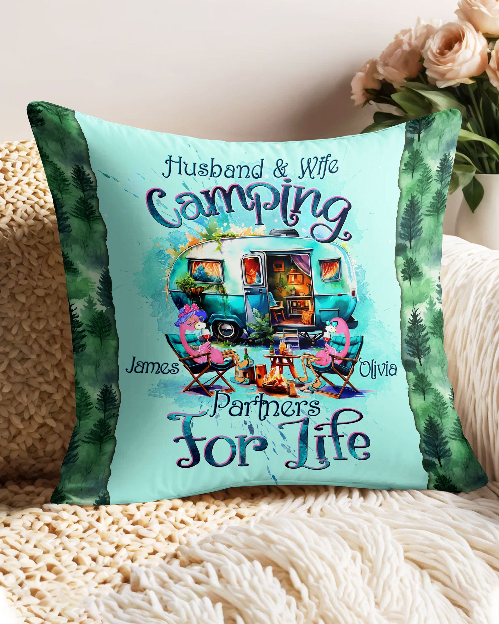 BLISSCORNERS PERSONALIZED HUSBAND AND WIFE FLAMINGO   PILLOW