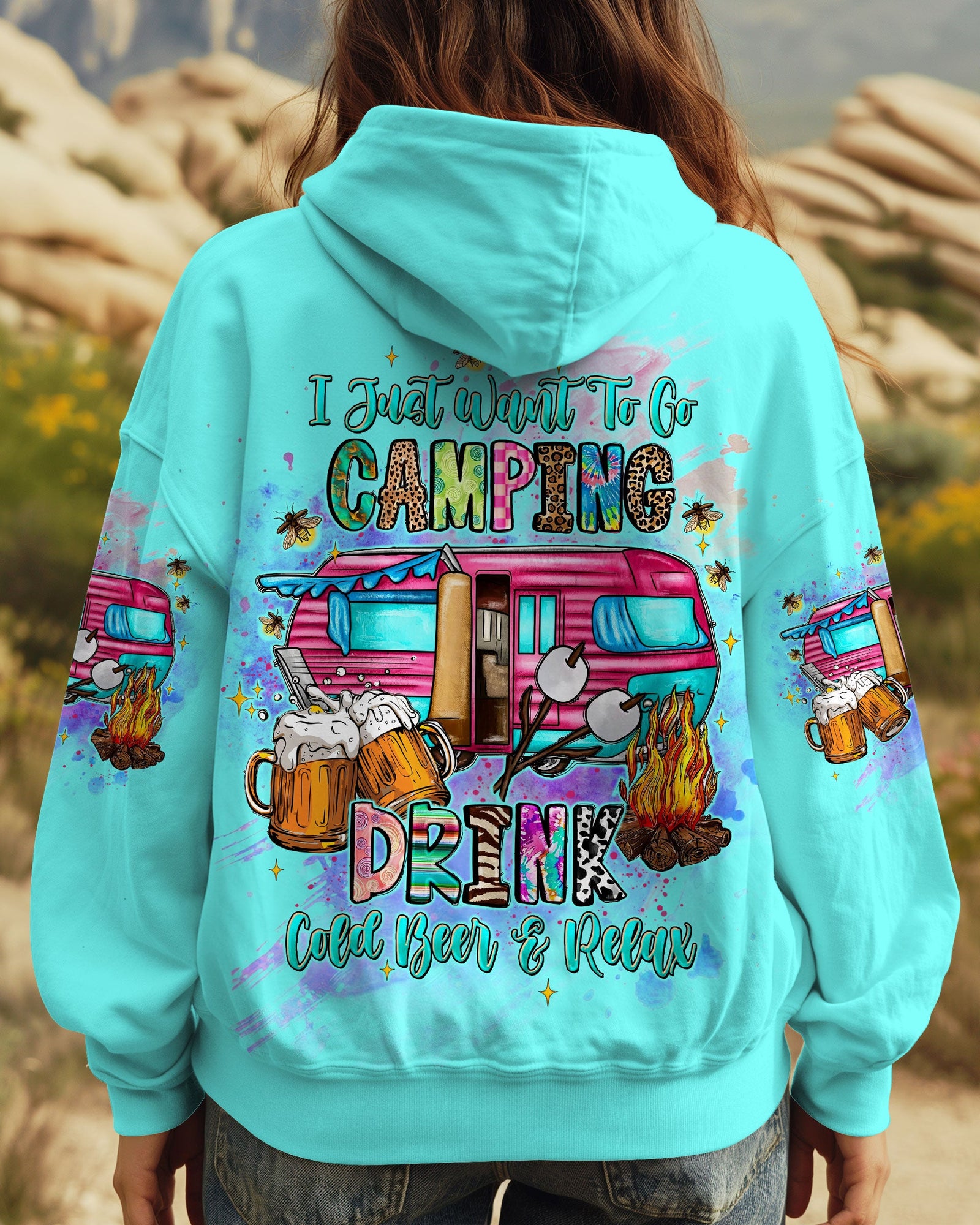 BLISSCORNERS I JUST WANT TO GO CAMPING ALL OVER PRINT