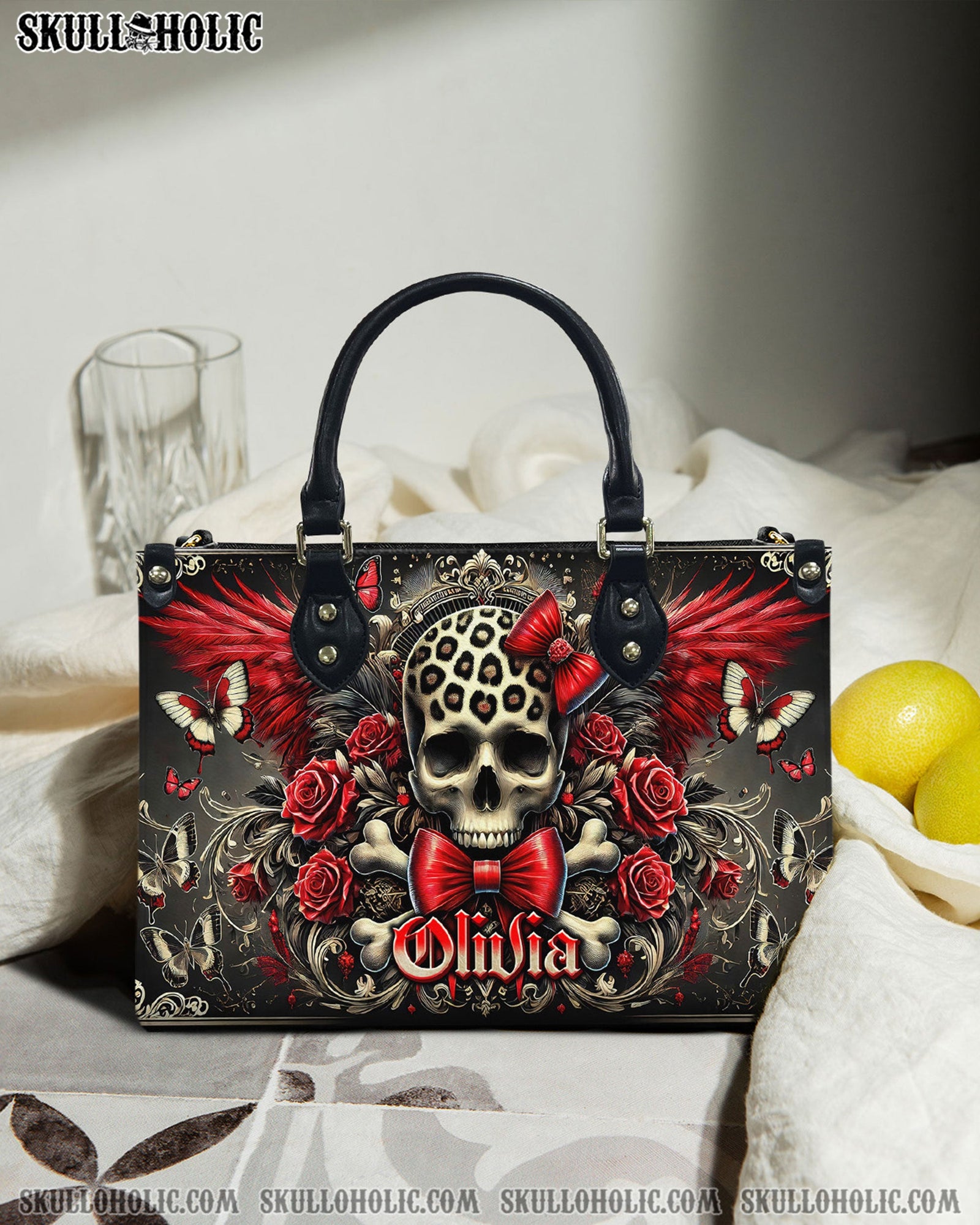 BLISSCORNERS SKULL WITH WINGS LEATHER HANDBAG