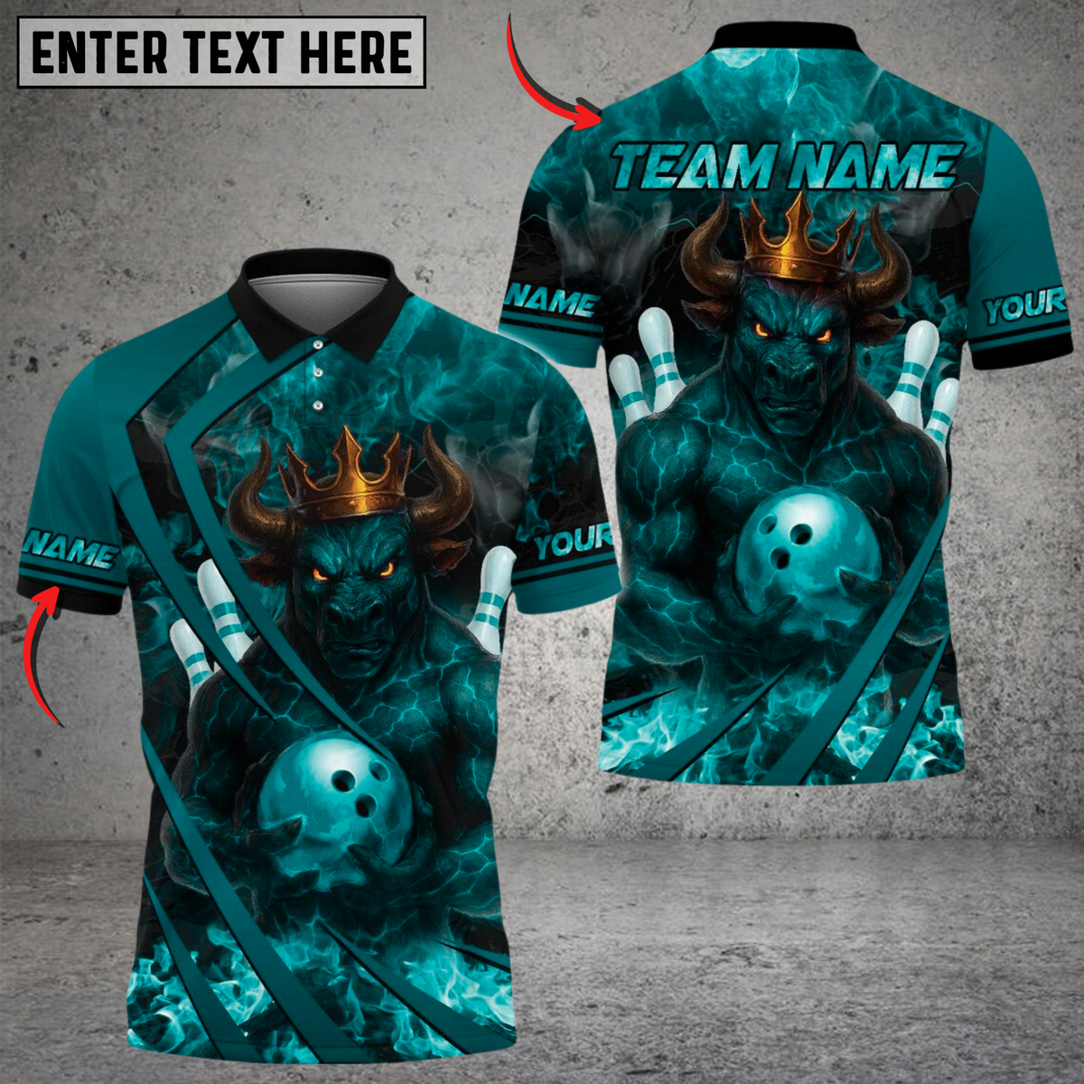 Blisscorners Flame King Bull Bowling Design Multicolor Customized Name, Team Name 3D Shirts
