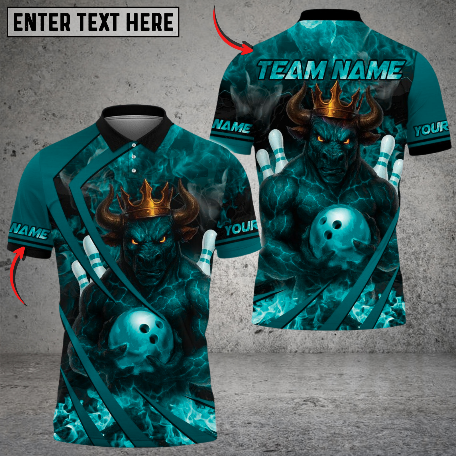Blisscorners Flame King Bull Bowling Design Multicolor Customized Name, Team Name 3D Shirts