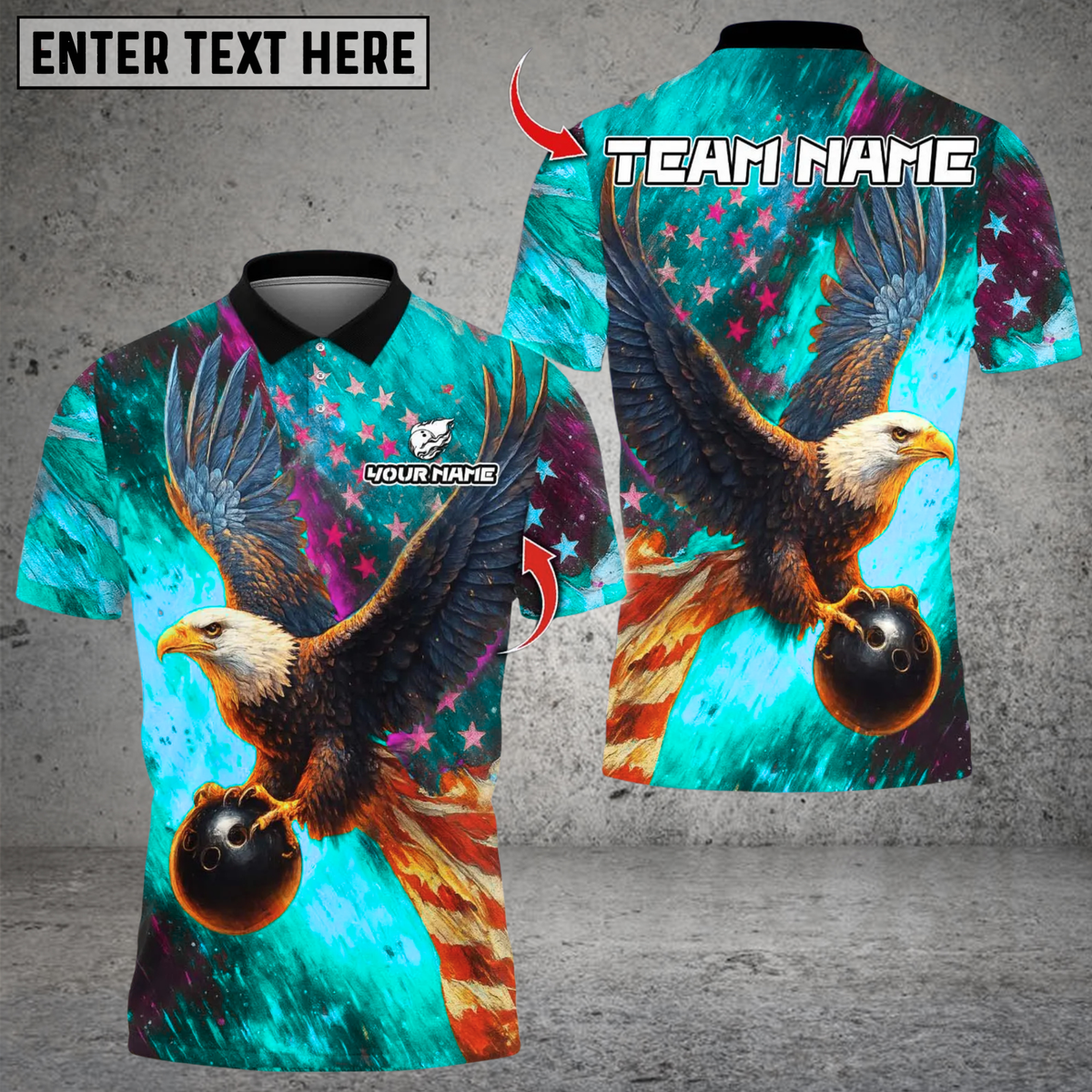 Blisscorners Bowling Sky Eagle US Flag Multicolor Customized Name, Team Name 3D Shirts