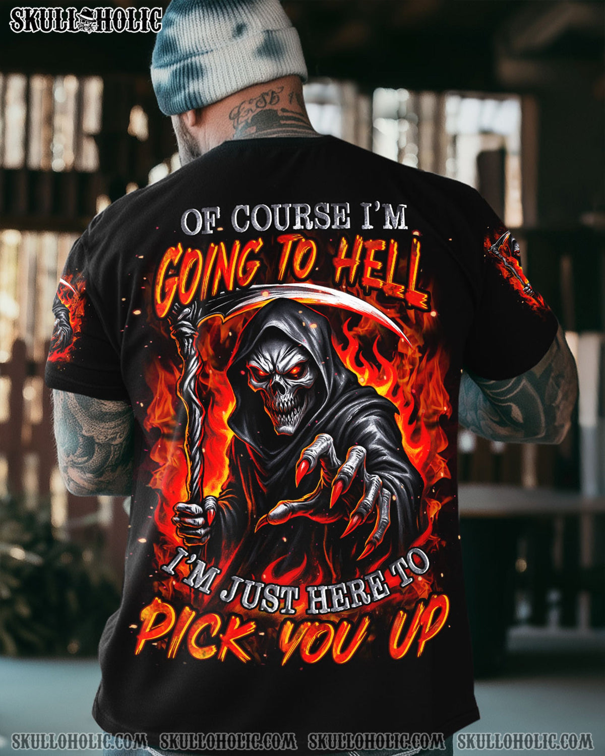 BLISSCORNERS OF COURSE I'M GOING TO HELL SKULL REAPER ALL OVER PRINT