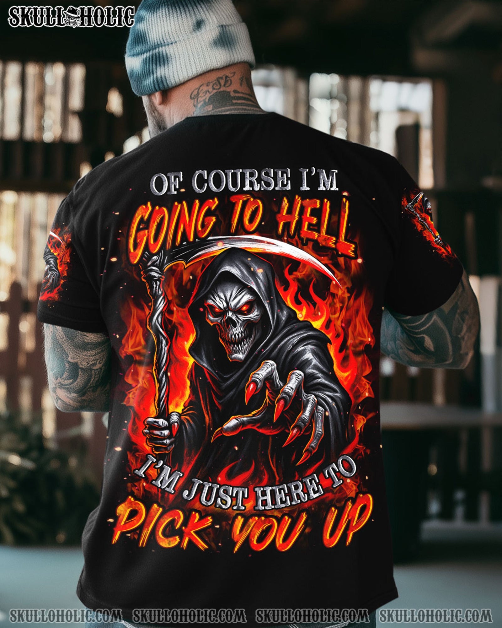 BLISSCORNERS OF COURSE I'M GOING TO HELL SKULL REAPER ALL OVER PRINT