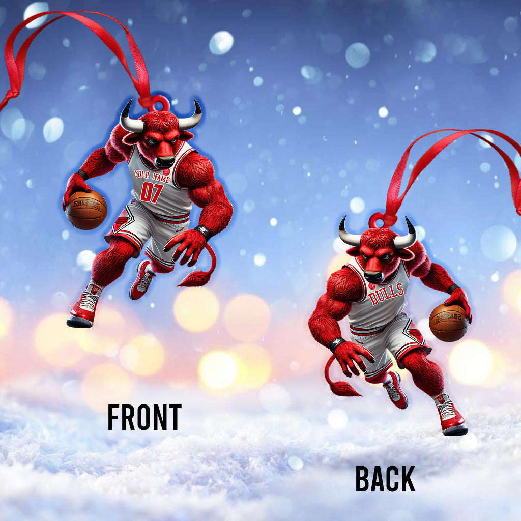 Blisscorners Custom Name Basketball Bulls Team Ornament, Basketball Team Christmas Gift2D Flat LM2211