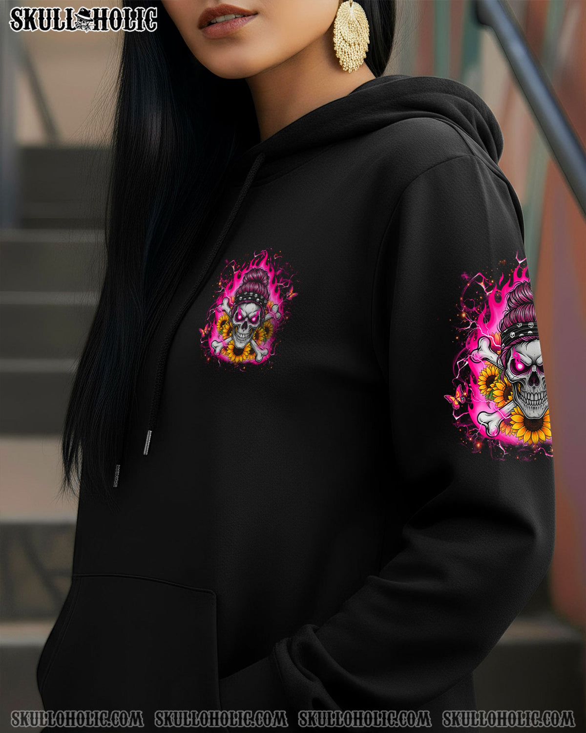 BLISSCORNERS HOW HEARTLESS I CAN BE SKULL MESSY BUN ALL OVER PRINT