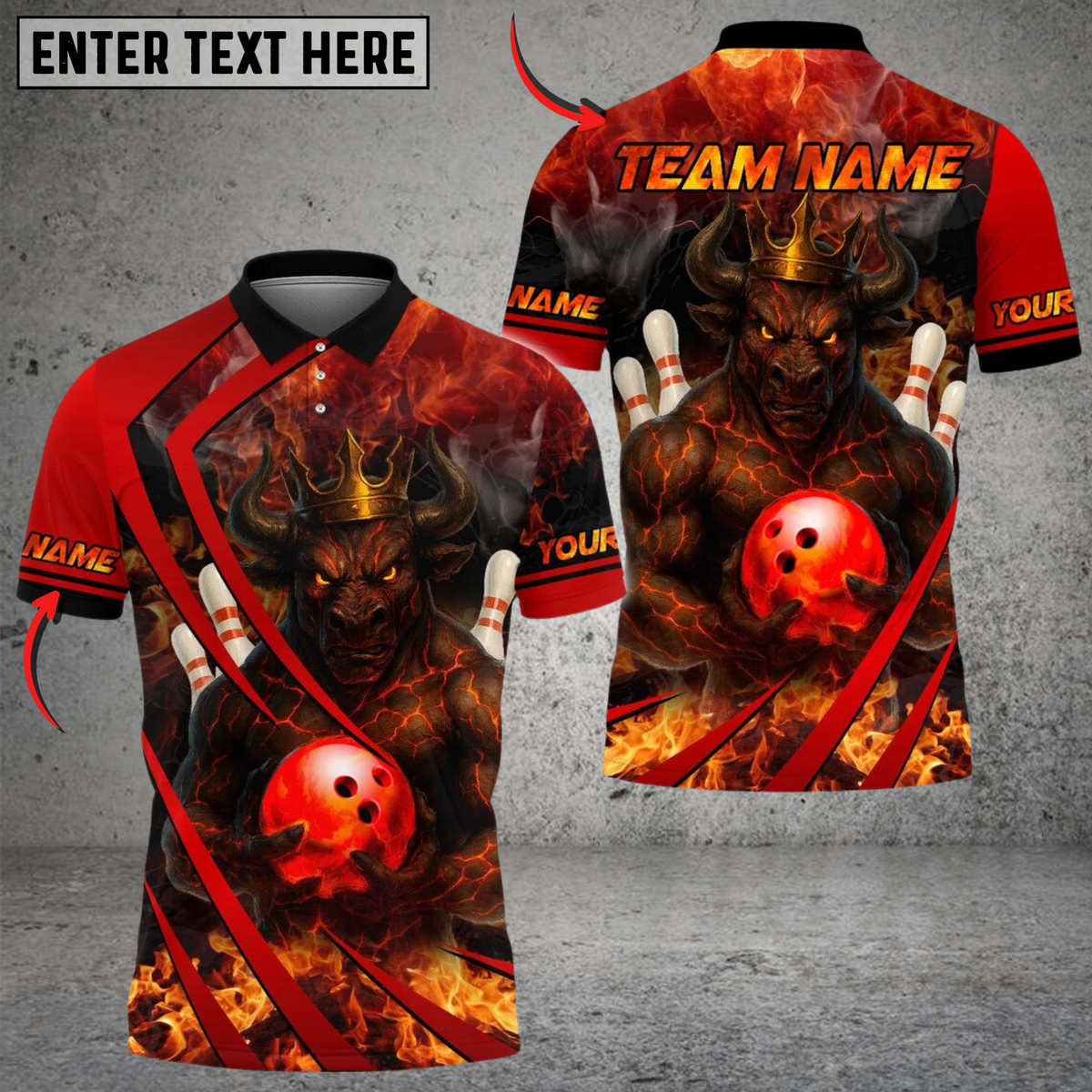Blisscorners Flame King Bull Bowling Design Multicolor Customized Name, Team Name 3D Shirts