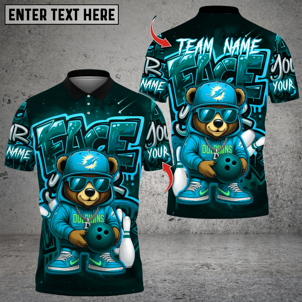 Blisscorners Bowling Graffiti Hiphop Bear Multicolor Customized Name, Team Name 3D Shirts