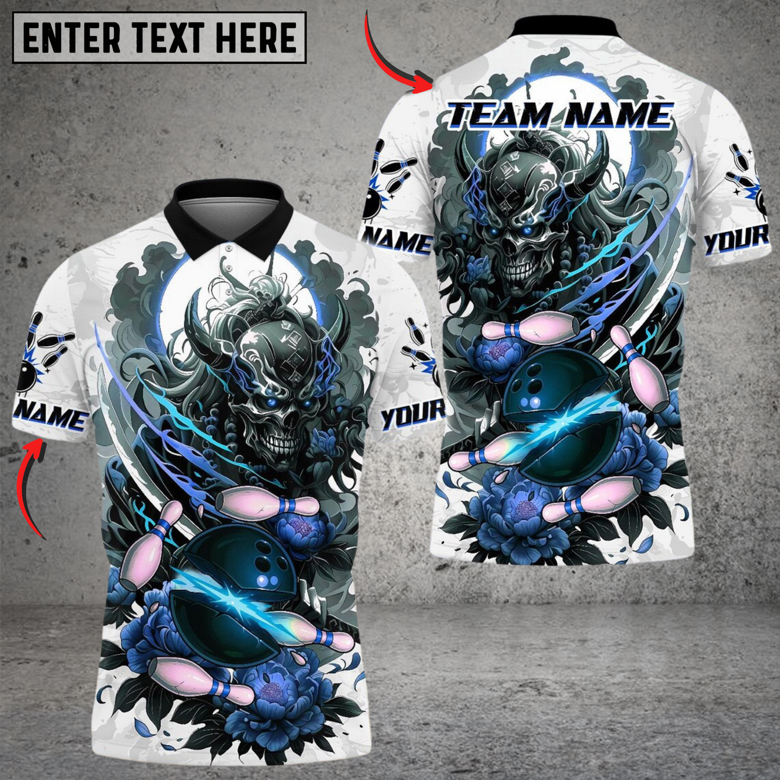 Blisscorners Bowling Demon Samurai With Flower Multicolor Customized Name, Team Name 3D Shirts