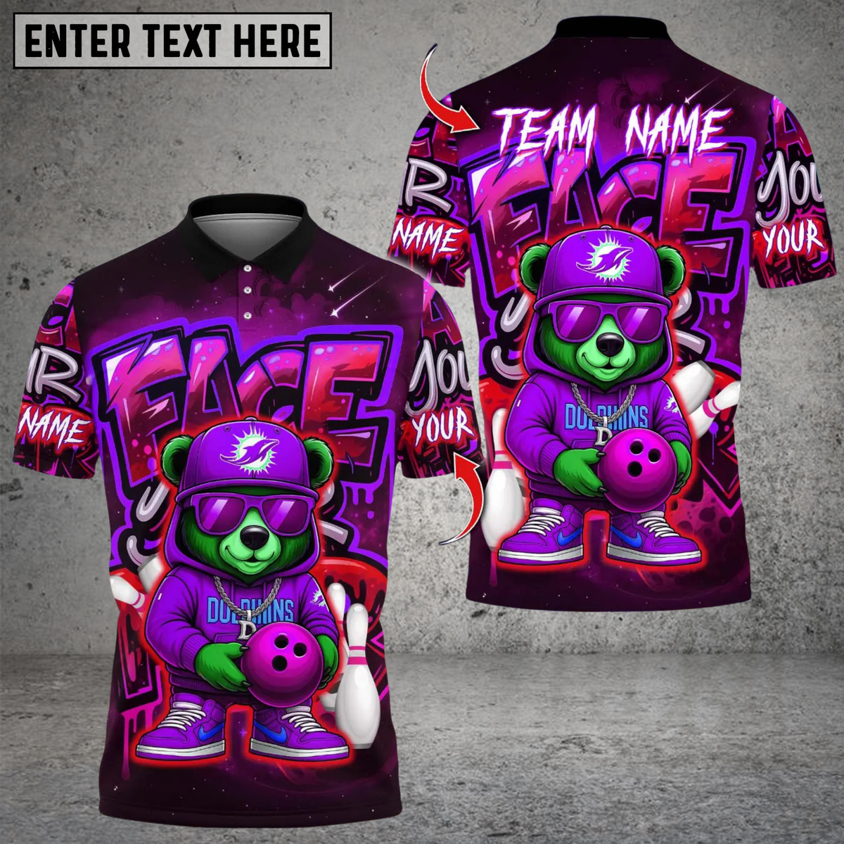 Blisscorners Bowling Graffiti Hiphop Bear Multicolor Customized Name, Team Name 3D Shirts