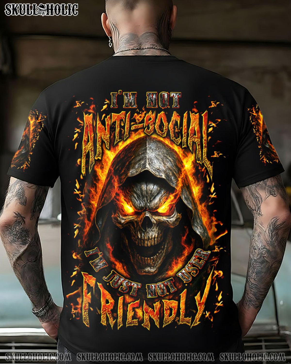 BLISSCORNERS I'M NOT ANTI-SOCIAL MAD REAPER SKULL ALL OVER PRINT