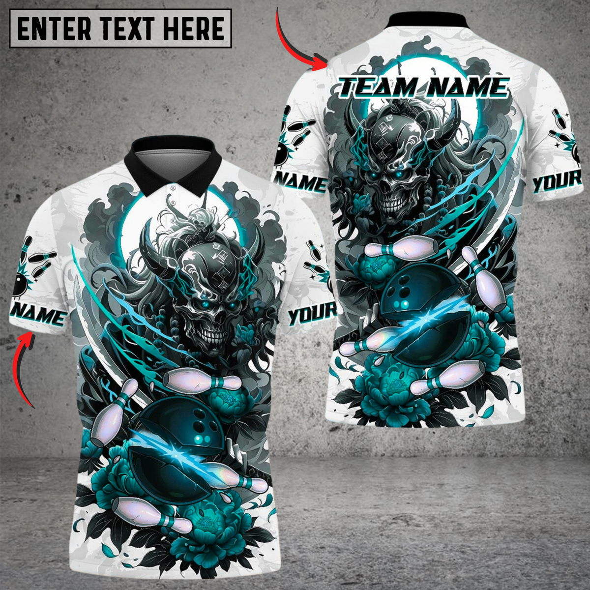 Blisscorners Bowling Demon Samurai With Flower Multicolor Customized Name, Team Name 3D Shirts