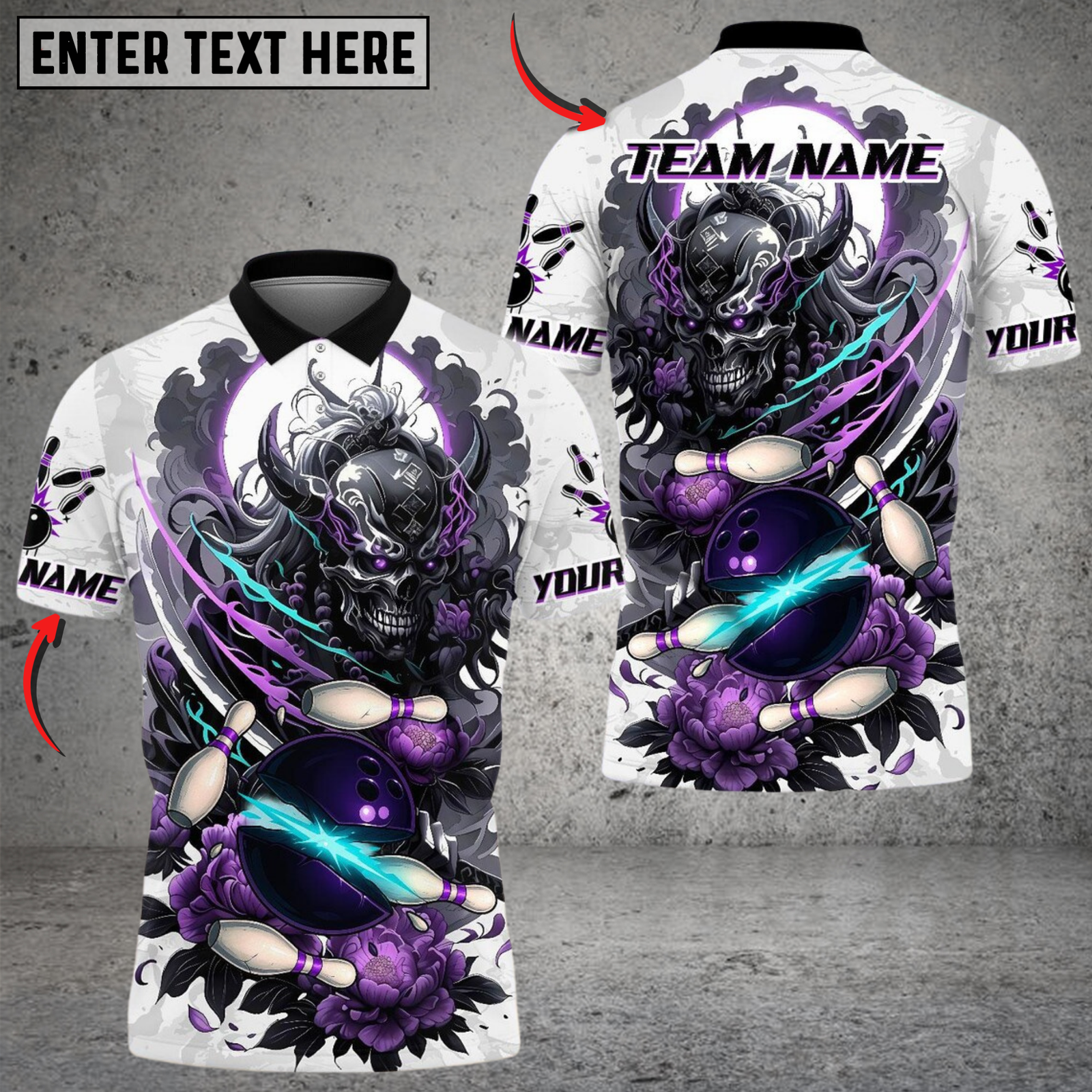 Blisscorners Bowling Demon Samurai With Flower Multicolor Customized Name, Team Name 3D Shirts