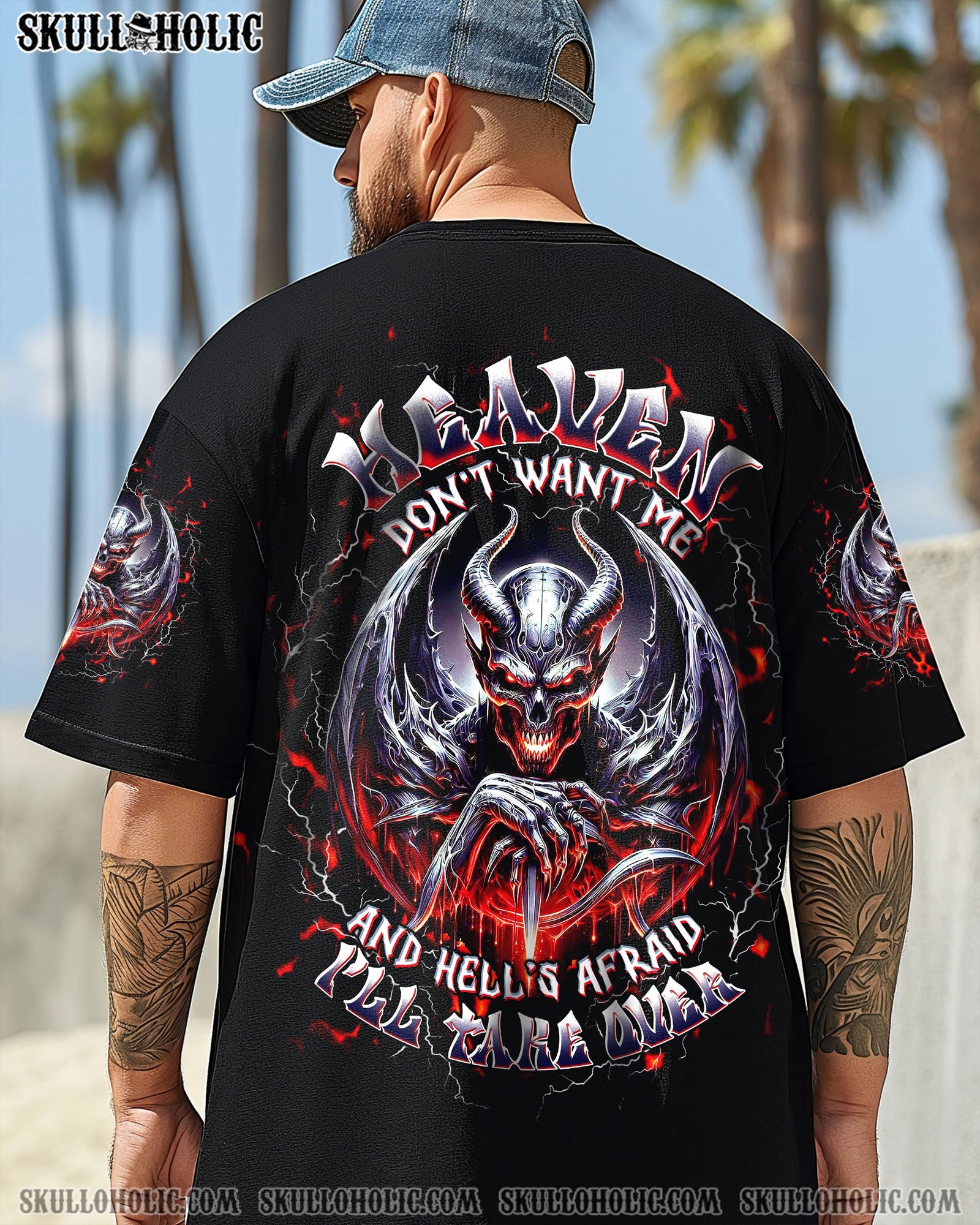 BLISSCORNERS HEAVEN DON'T WANT ME SKULL DEMON ALL OVER PRINT