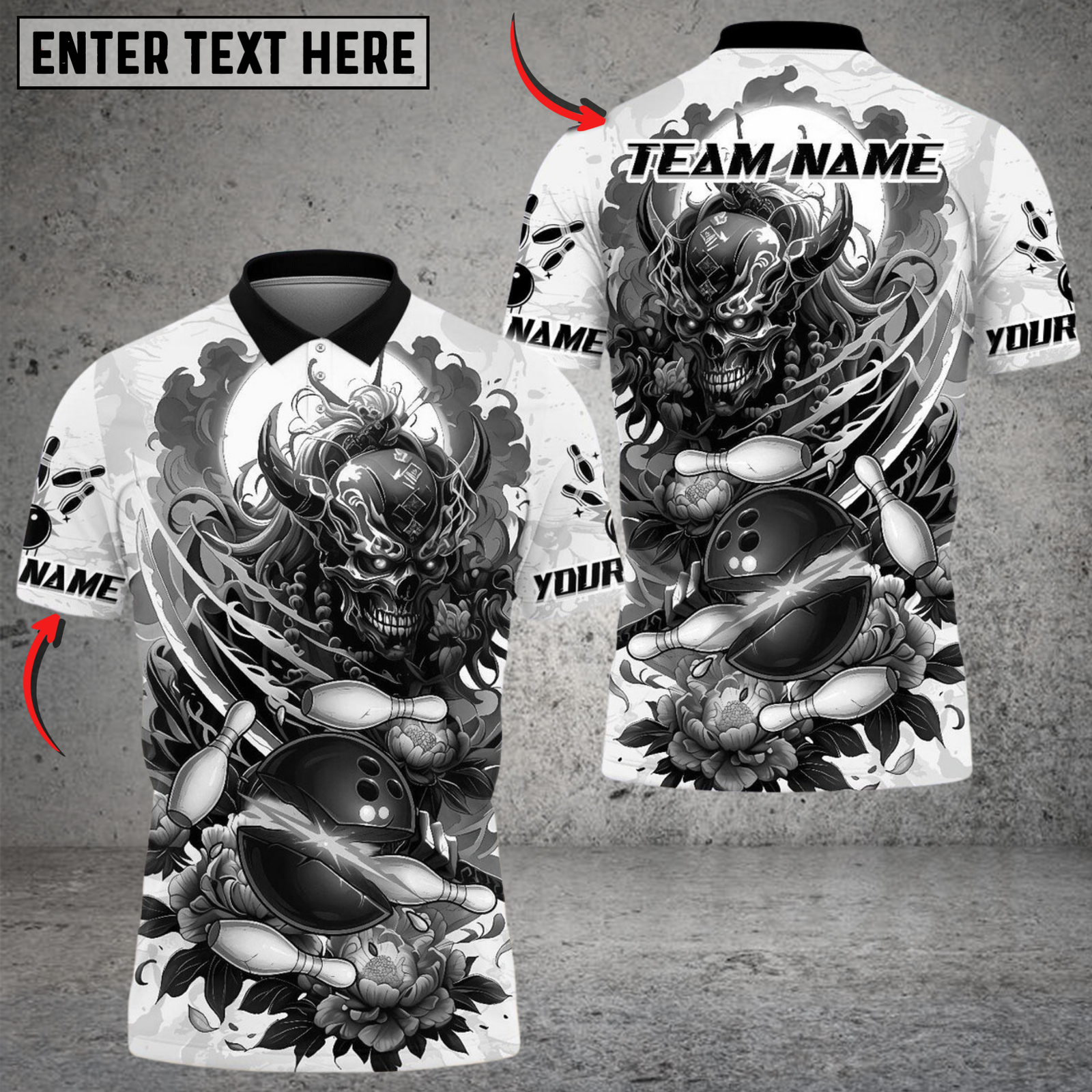 Blisscorners Bowling Demon Samurai With Flower Multicolor Customized Name, Team Name 3D Shirts