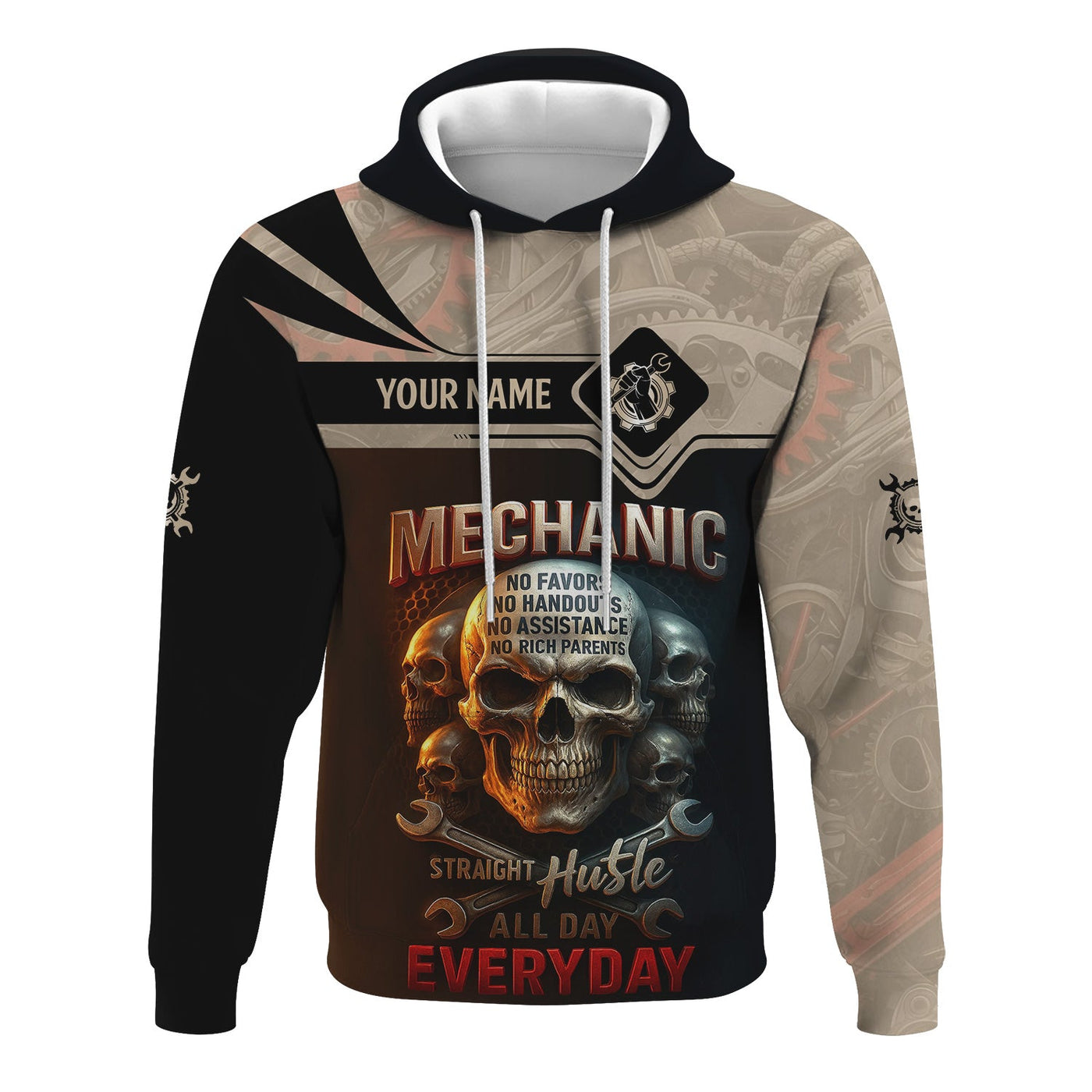 Blisscorners Personalized Mechanic Shirt, Straight Hustle All Day Everyday, Skull and Wrenchs Design, Gift For Men