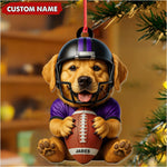 Blisscorners Personalized Football Puppy Christmas Ornament And Keychain, Custom Name Dog in Helmet Holding Ball, Cute Pet Lover Tree Decoration