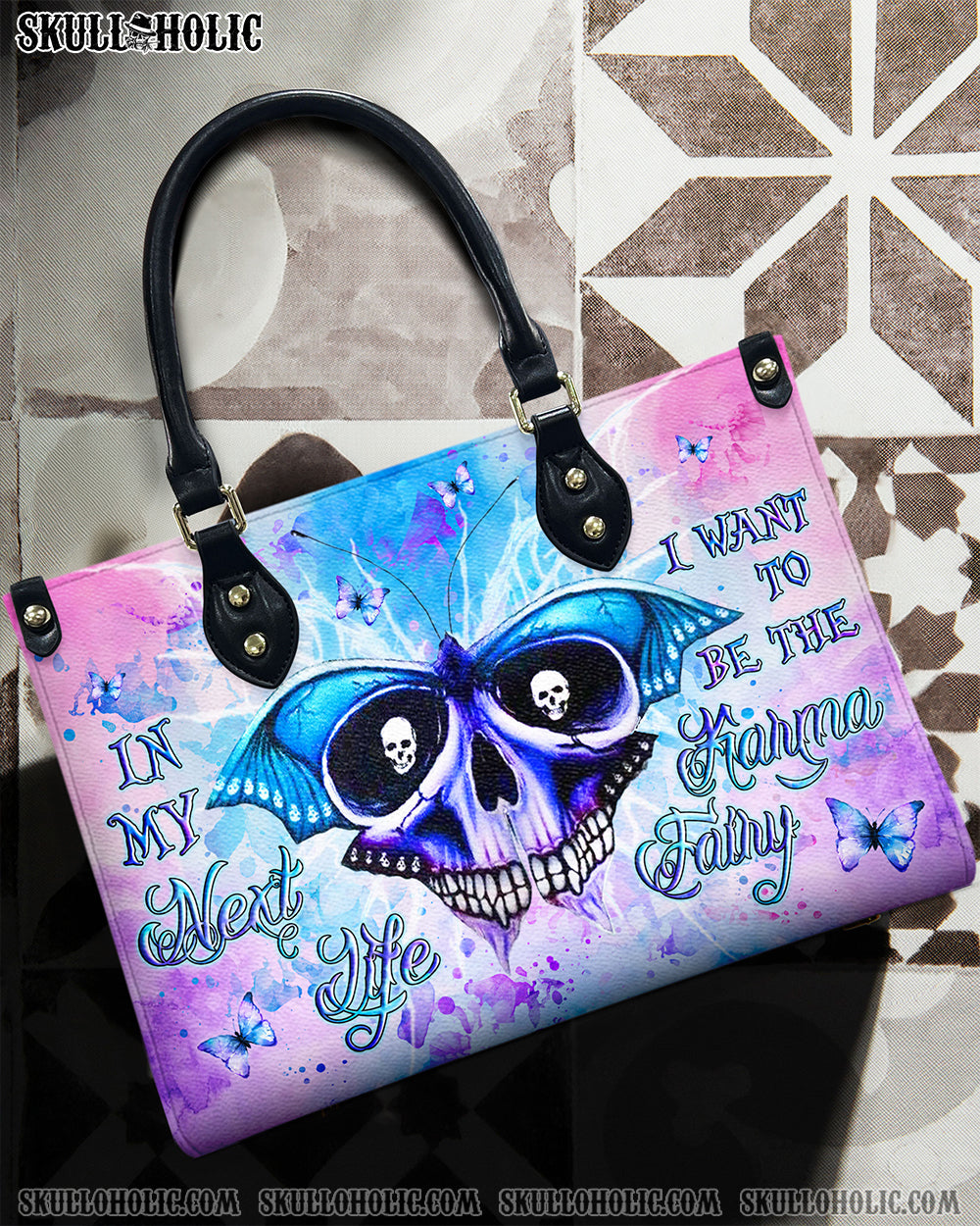 BLISSCORNERS KARMA FAIRY SKULL BUTTERFLY LEATHER HANDBAG