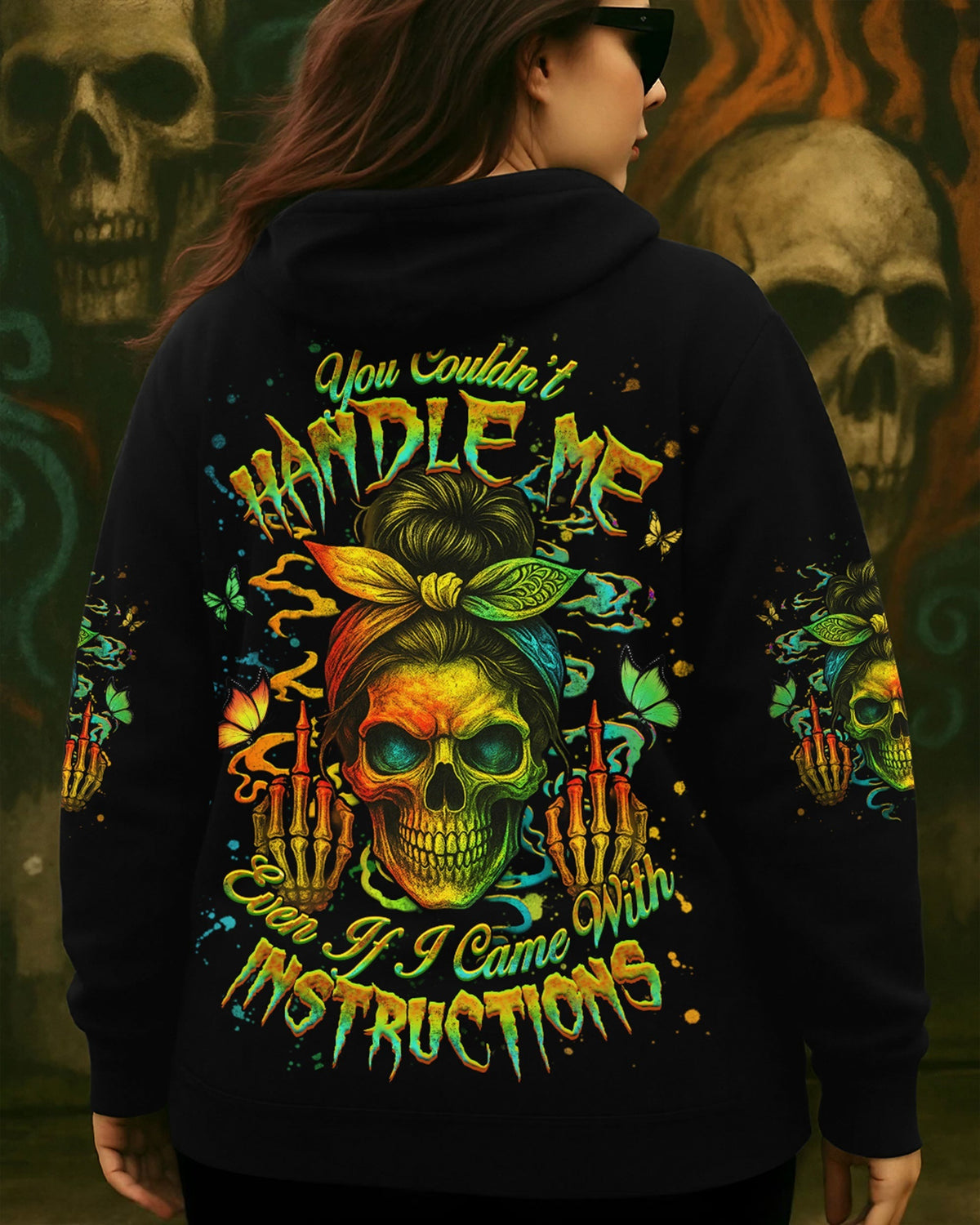 BLISSCORNERS THE GOOD GIRL IN ME SKULL LADY MESSY BUN   ALL OVER PRINT