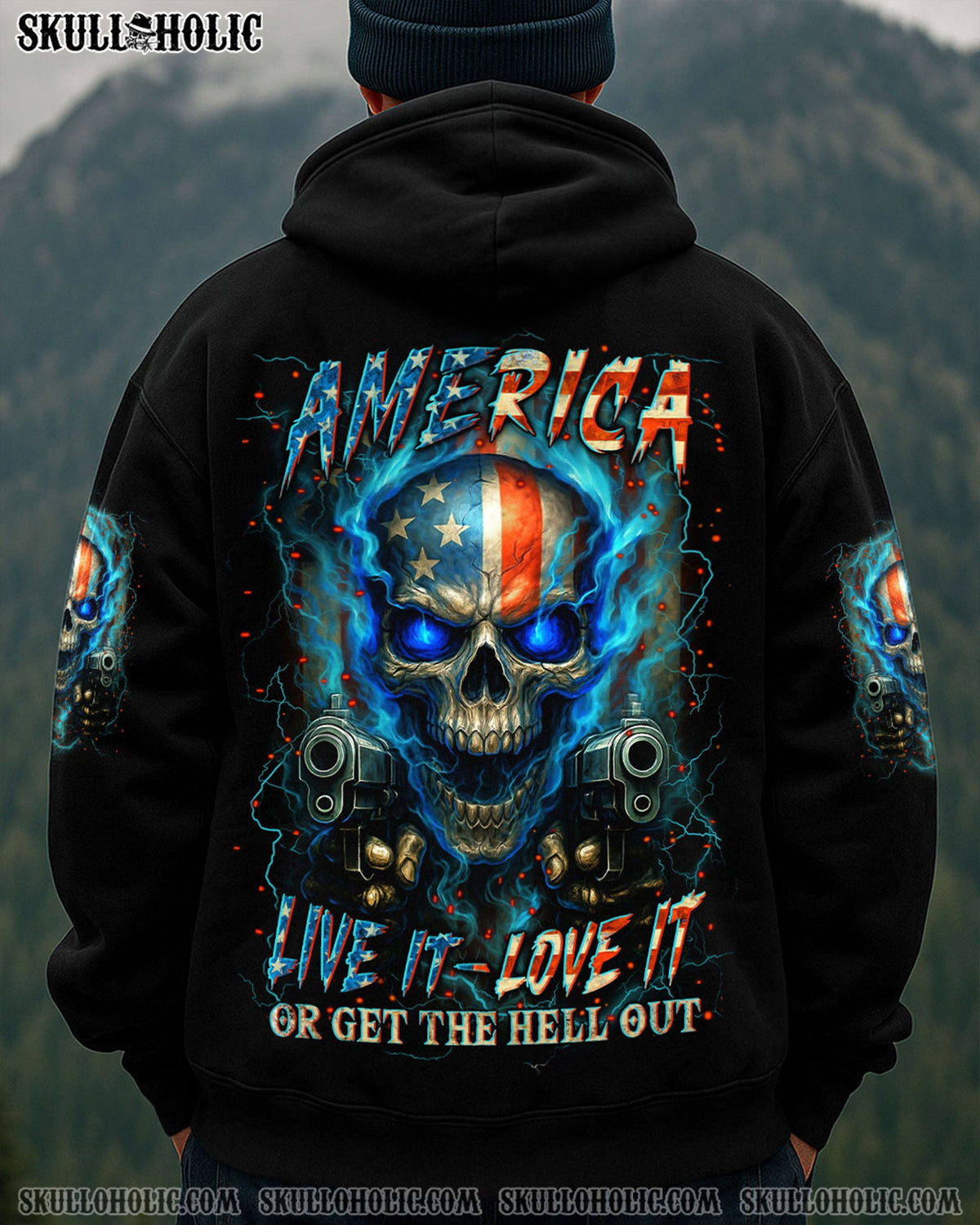 BLISSCORNERS AMERICA LIVE IT LOVE IT OR GET THE HELL OUT SKULL ALL OVER PRINT