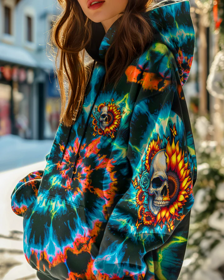 BLISSCORNERS SHE IS SUNSHINE SUNFLOWER SKULL TIE DYE ALL OVER PRINT