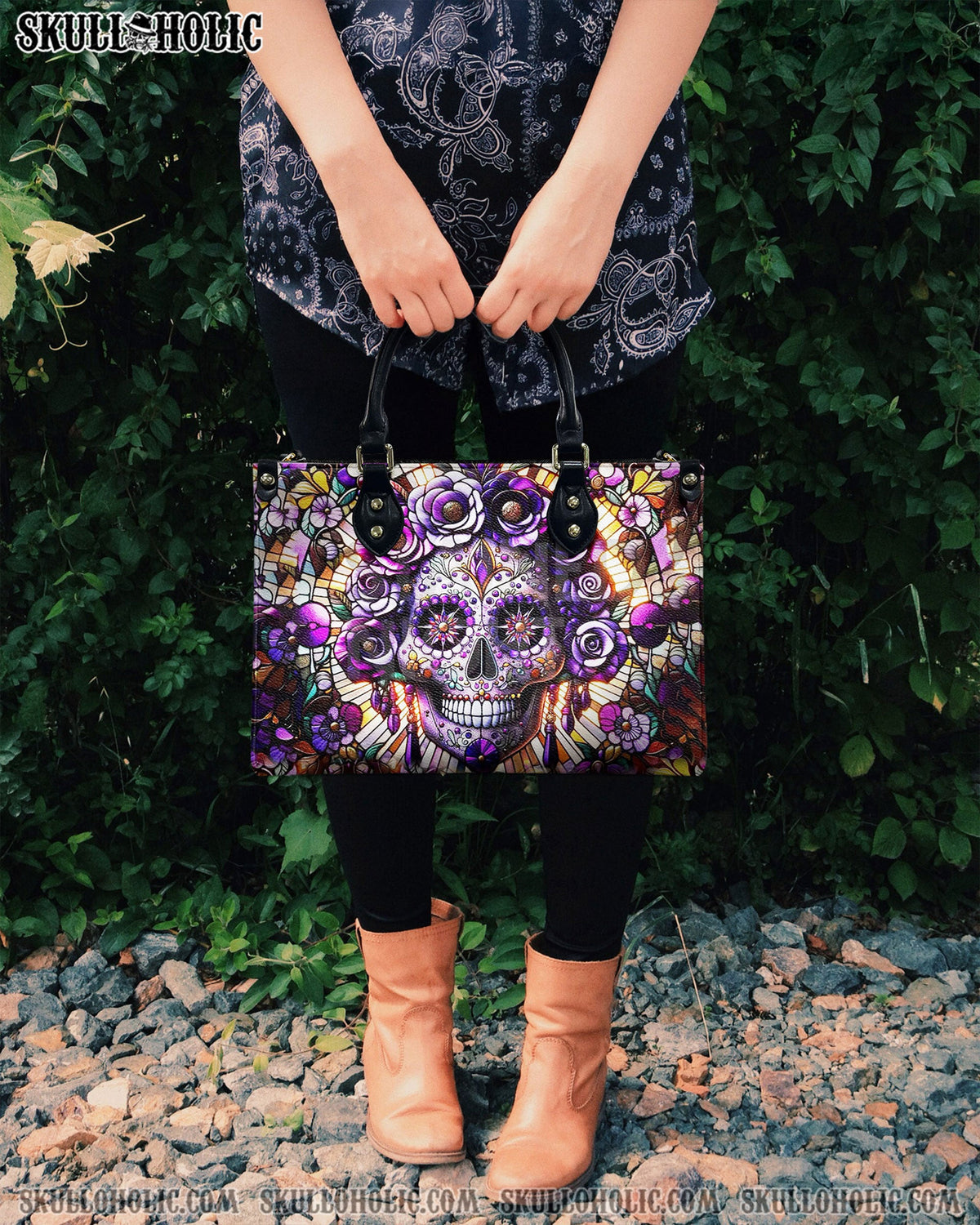 BLISSCORNERS SUGAR SKULL LADY LEATHER HANDBAG