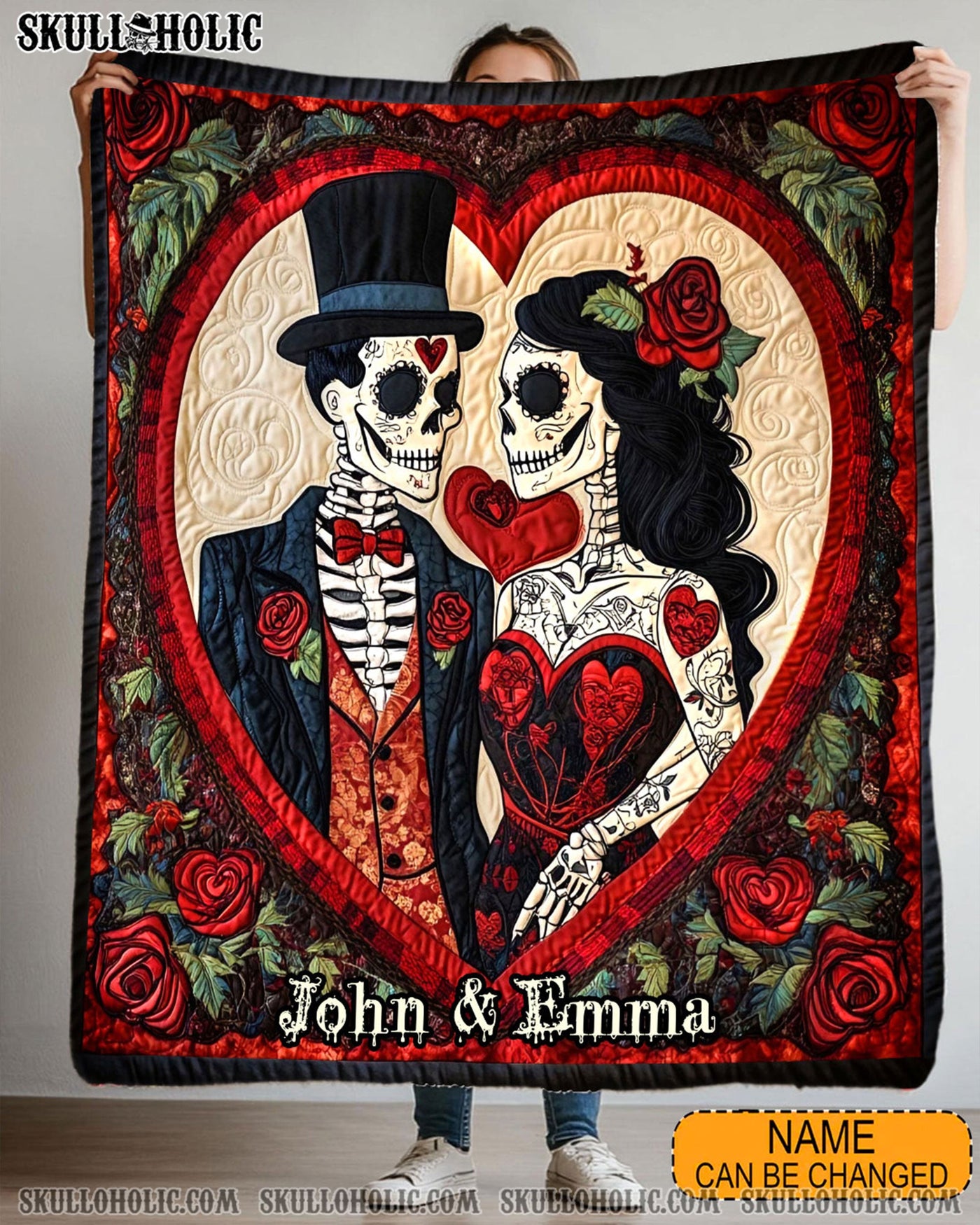 BLISSCORNERS PERSONALIZED SKULL COUPLE FLEECE BLANKET